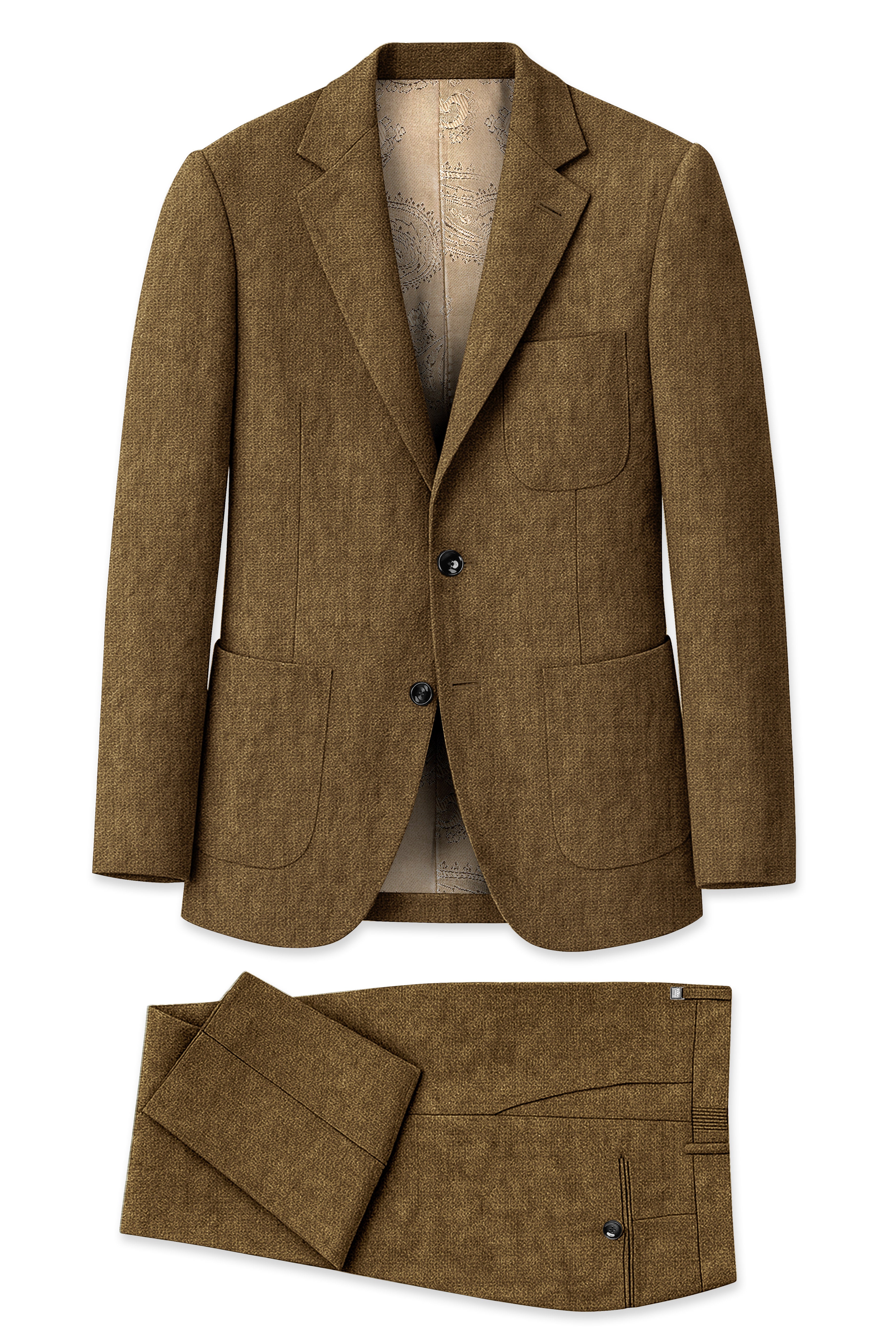 Brunoro-Shadow Brown Luxurious Linen Single Breasted Sports Suit