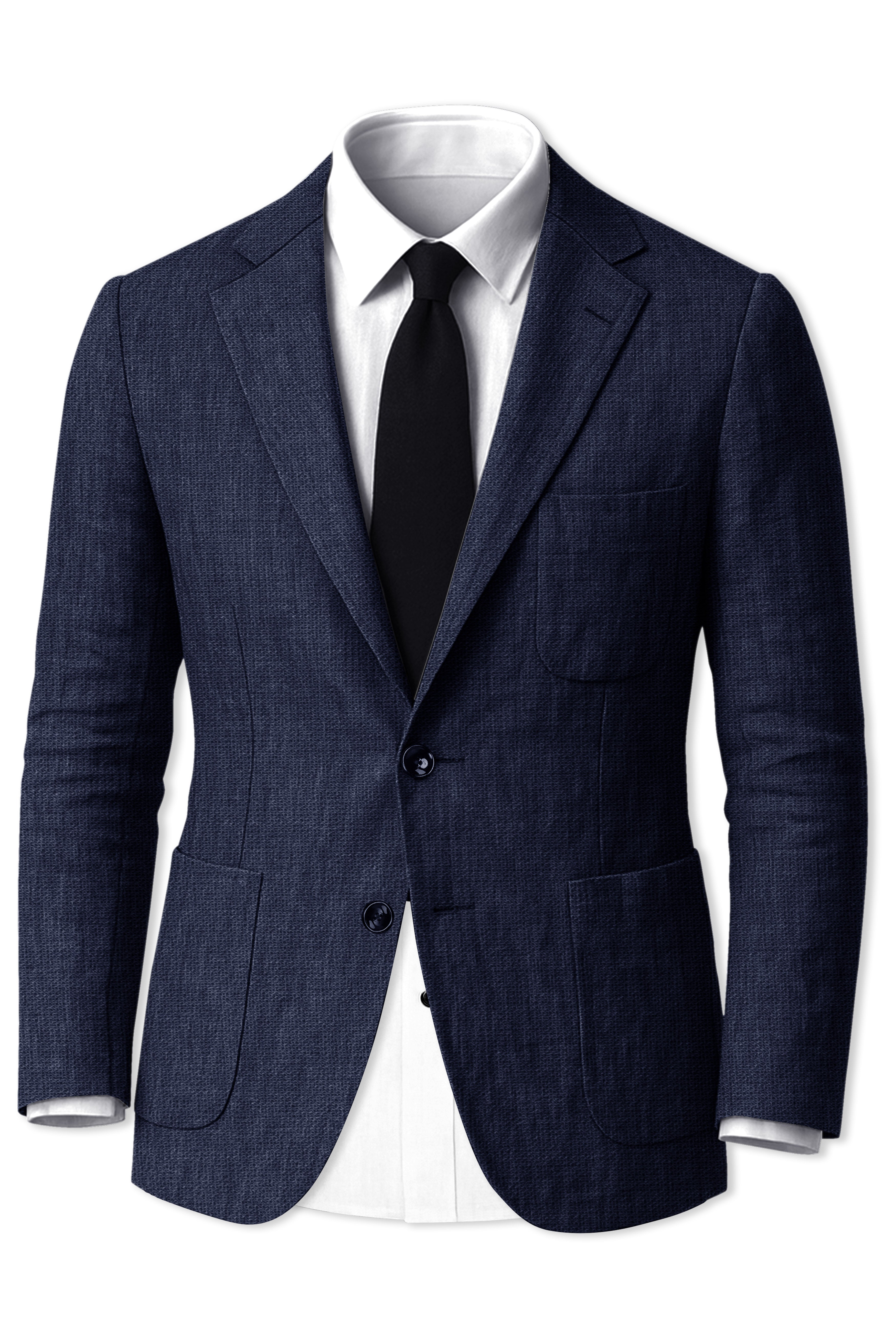 Azurven-Firefly Blue Luxurious Linen Single Breasted Sports Suit