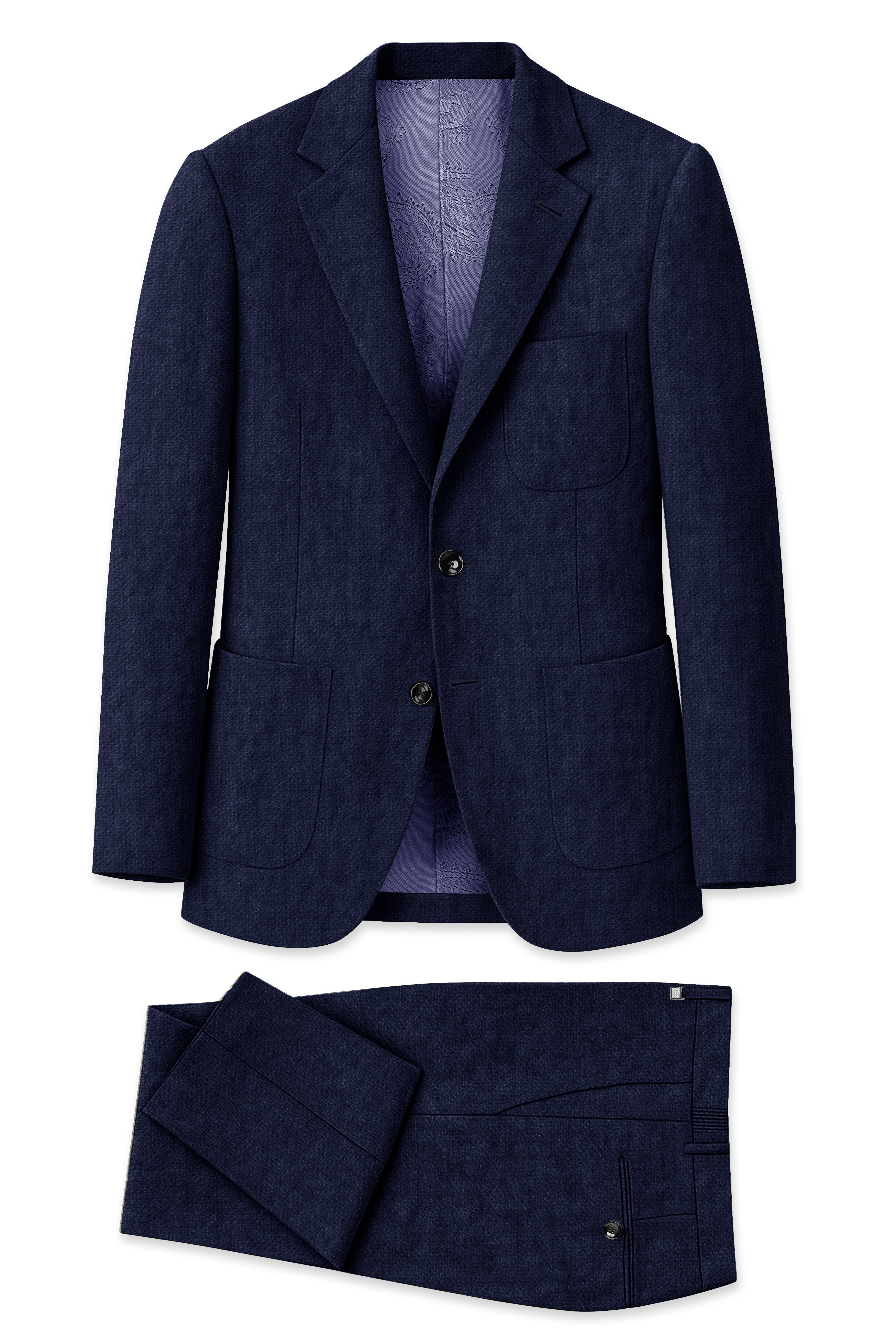 Azurven-Firefly Blue Luxurious Linen Single Breasted Sports Suit