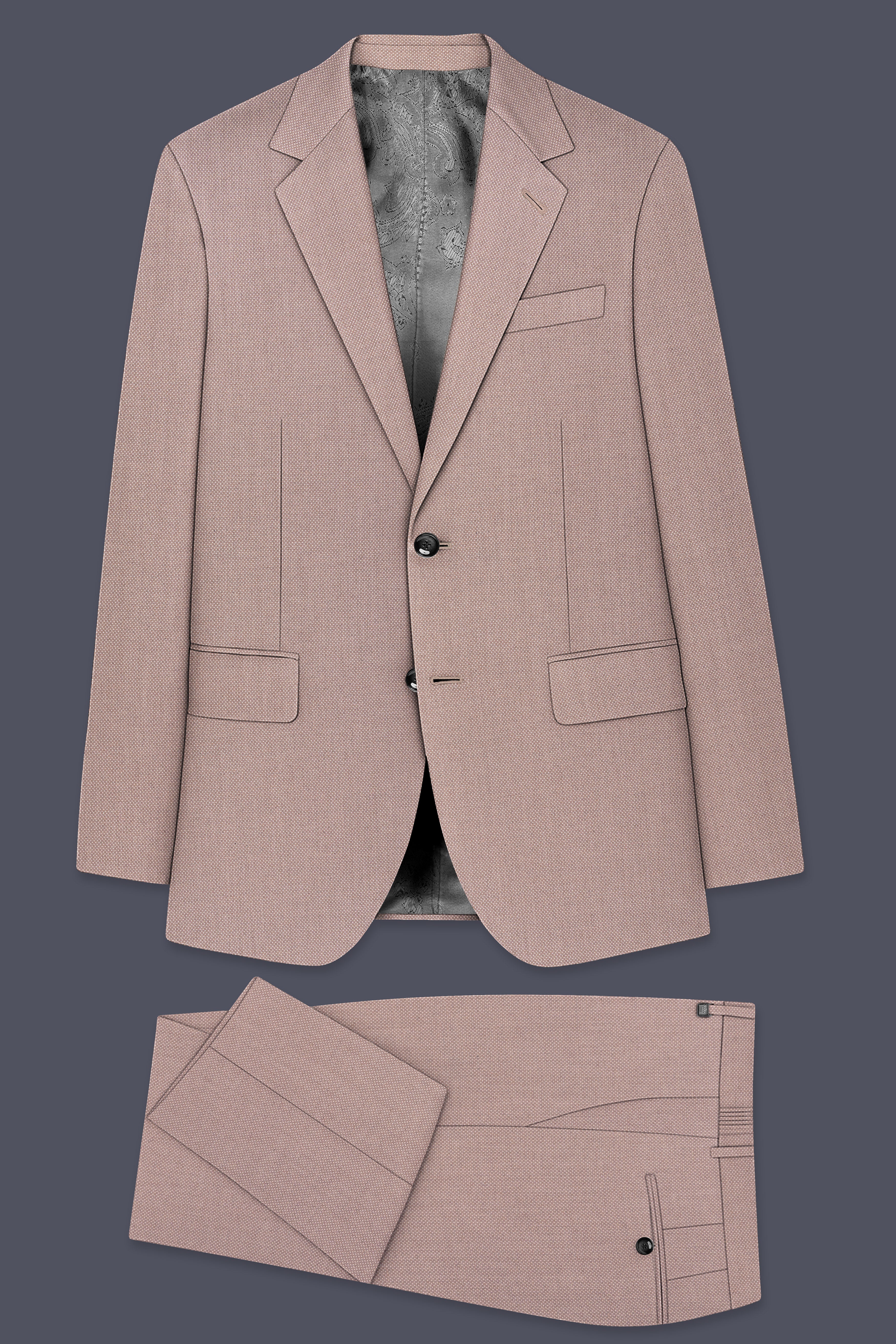 Velbrun-Zorba Brown Textured Wool Rich Single Breasted Suit