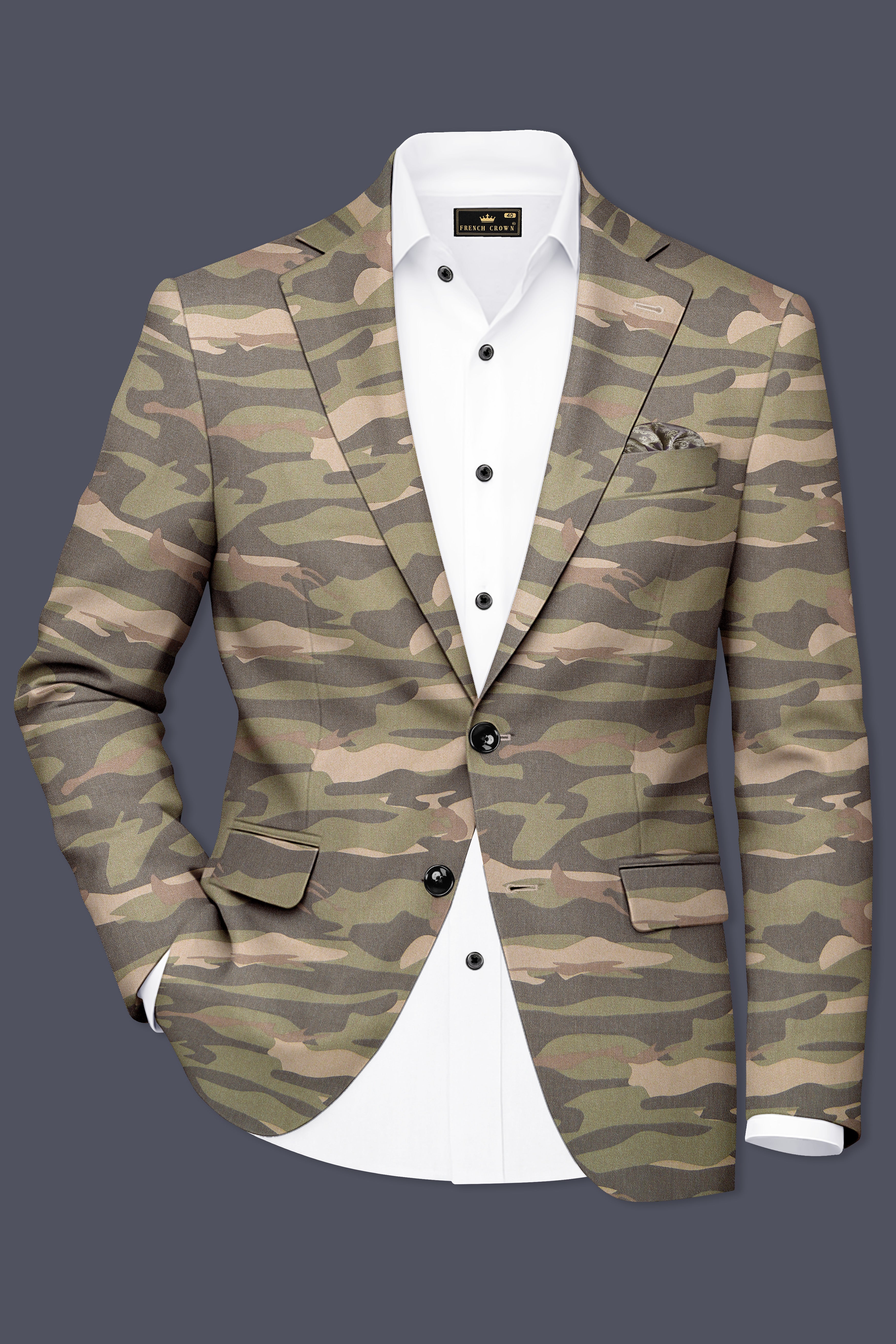 Wengoro-Crocodile Brown And Wenge Camouflage Printed Cotton Single Breasted Suit