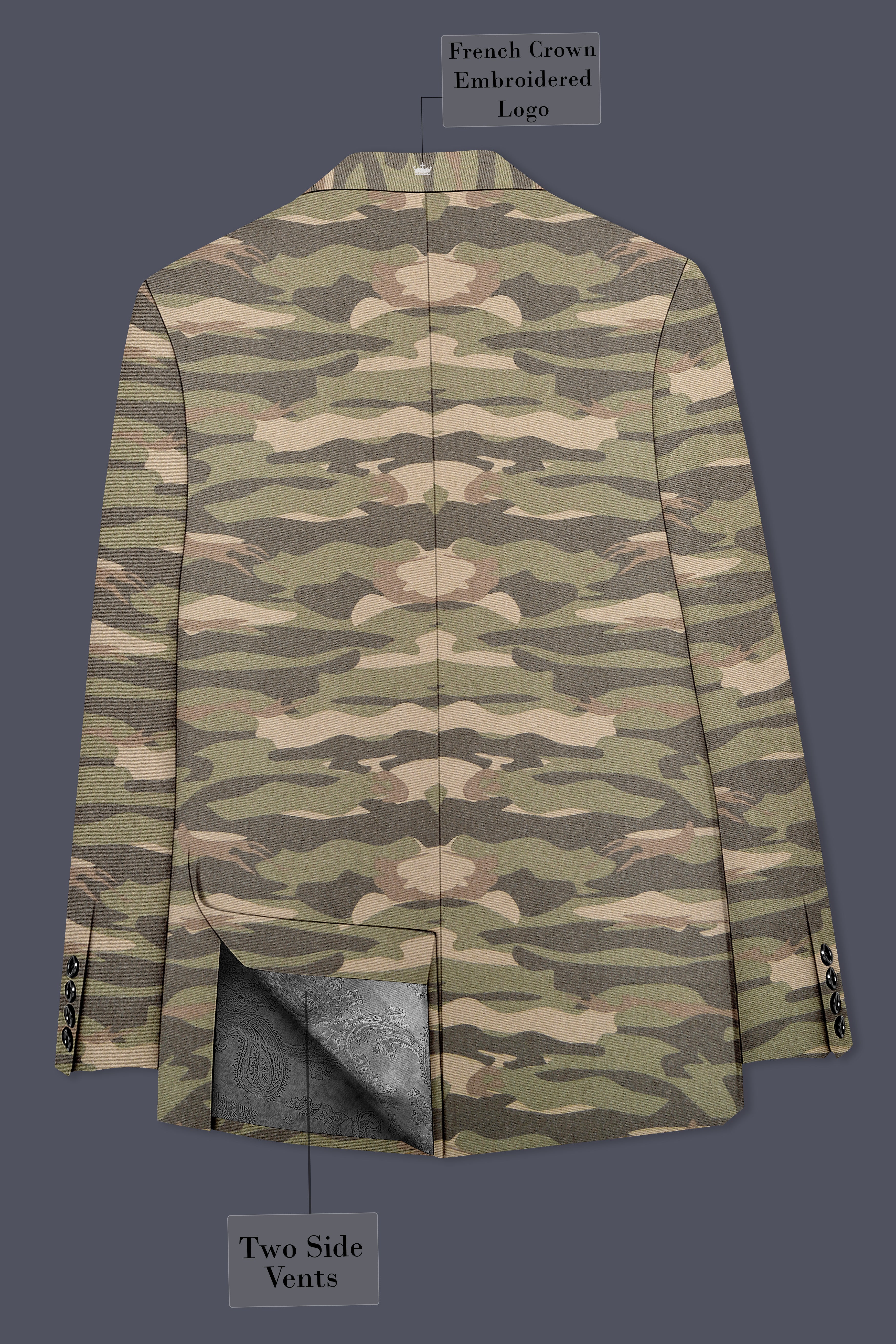 Wengoro-Crocodile Brown And Wenge Camouflage Printed Cotton Single Breasted Suit