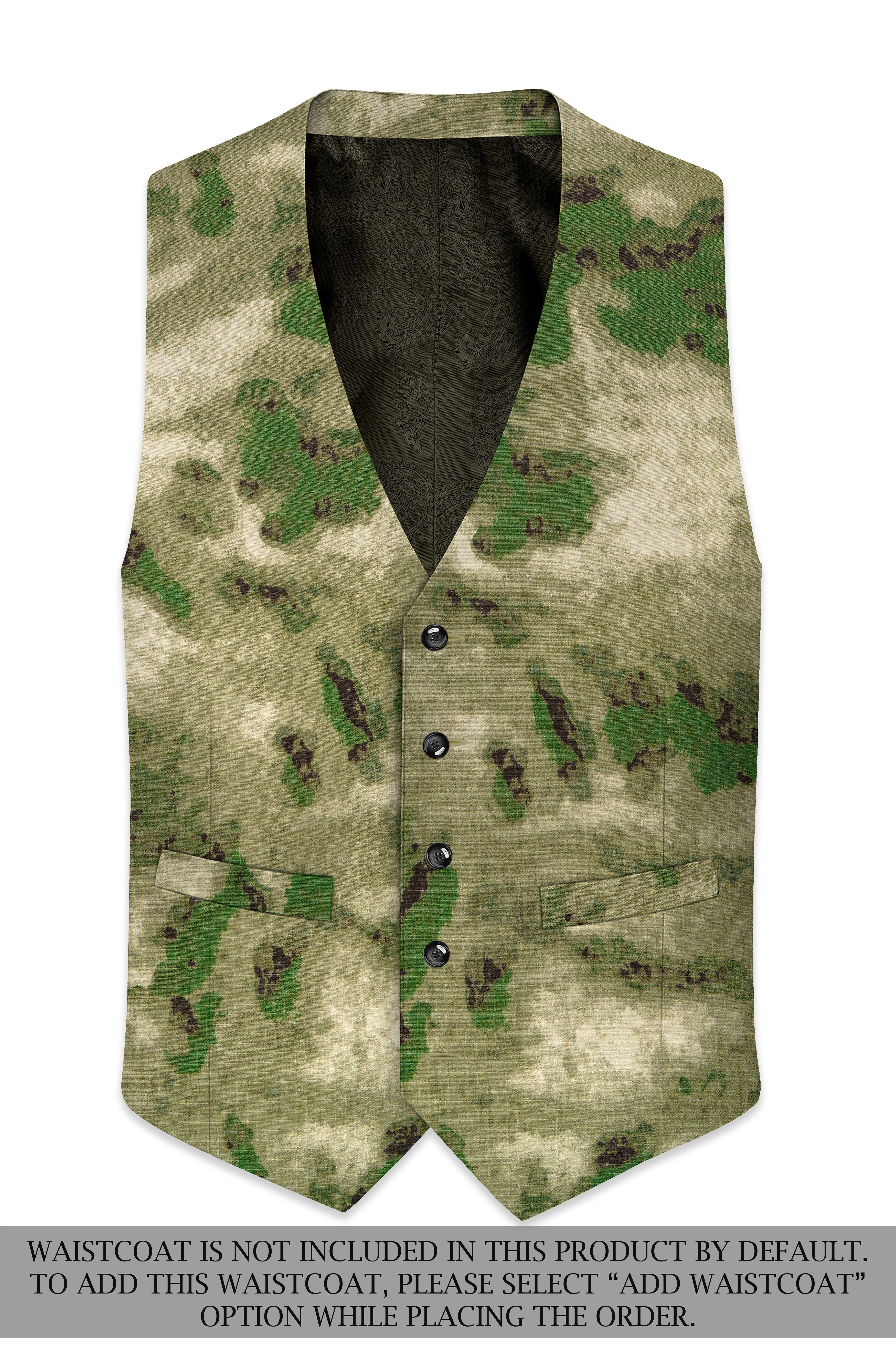 Virenza-Rifle Green and Wafer Cream Tie Dye Printed Premium Cotton Single Breasted Suit
