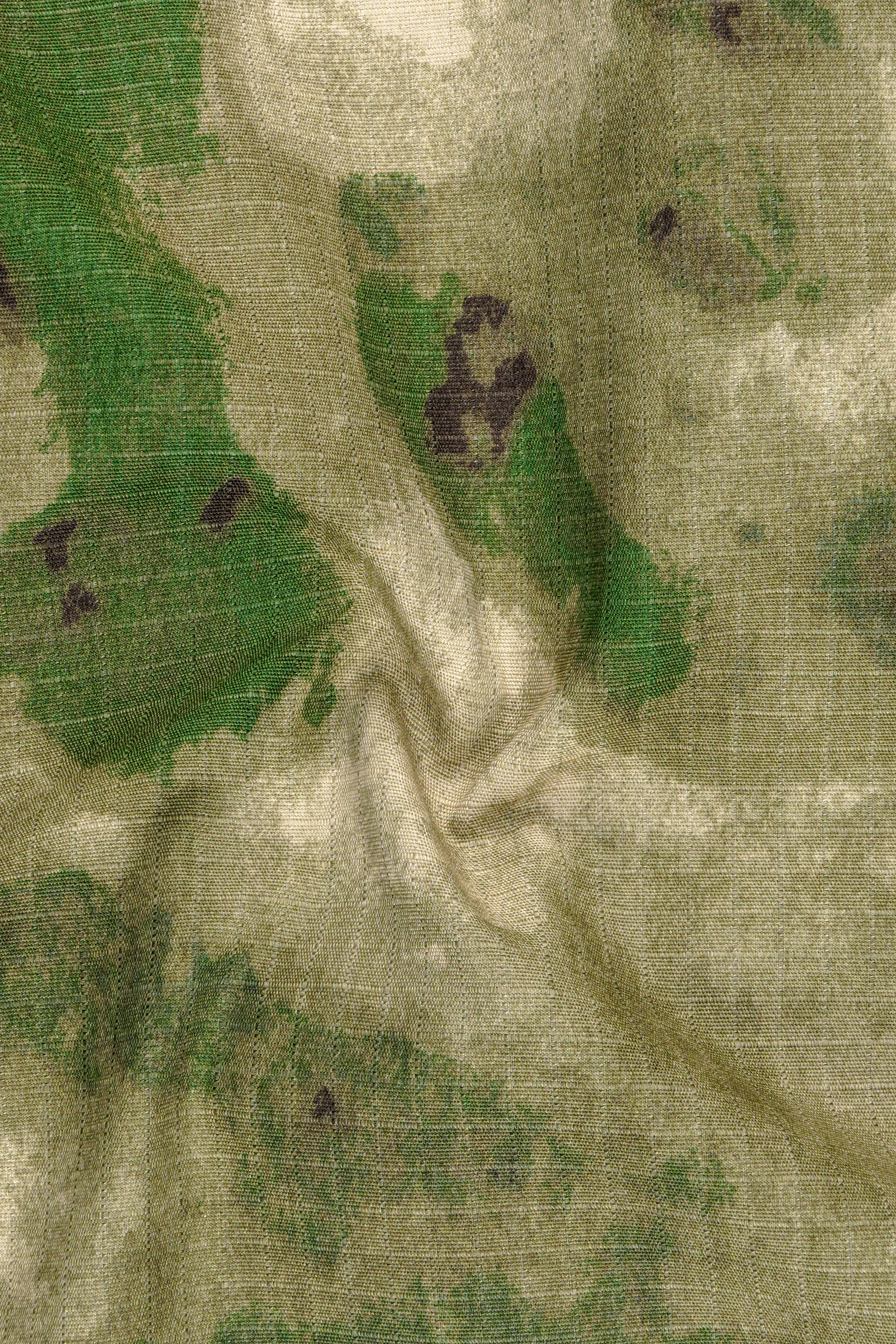 Virenza-Rifle Green and Wafer Cream Tie Dye Printed Premium Cotton Single Breasted Suit