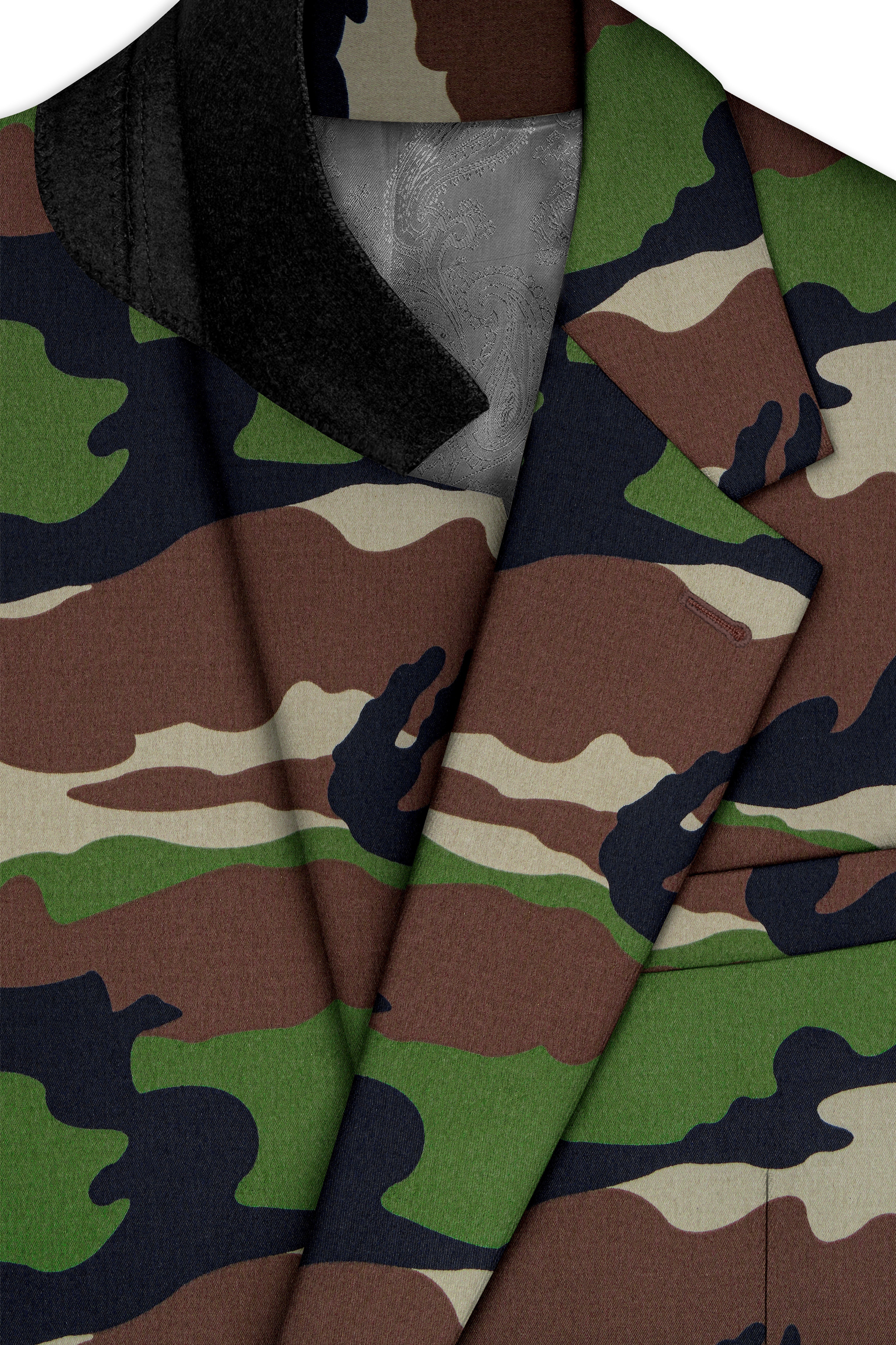 Aurever-Beaver Brown and Finch Green Camouflage Printed Premium Cotton Single Breasted Suit