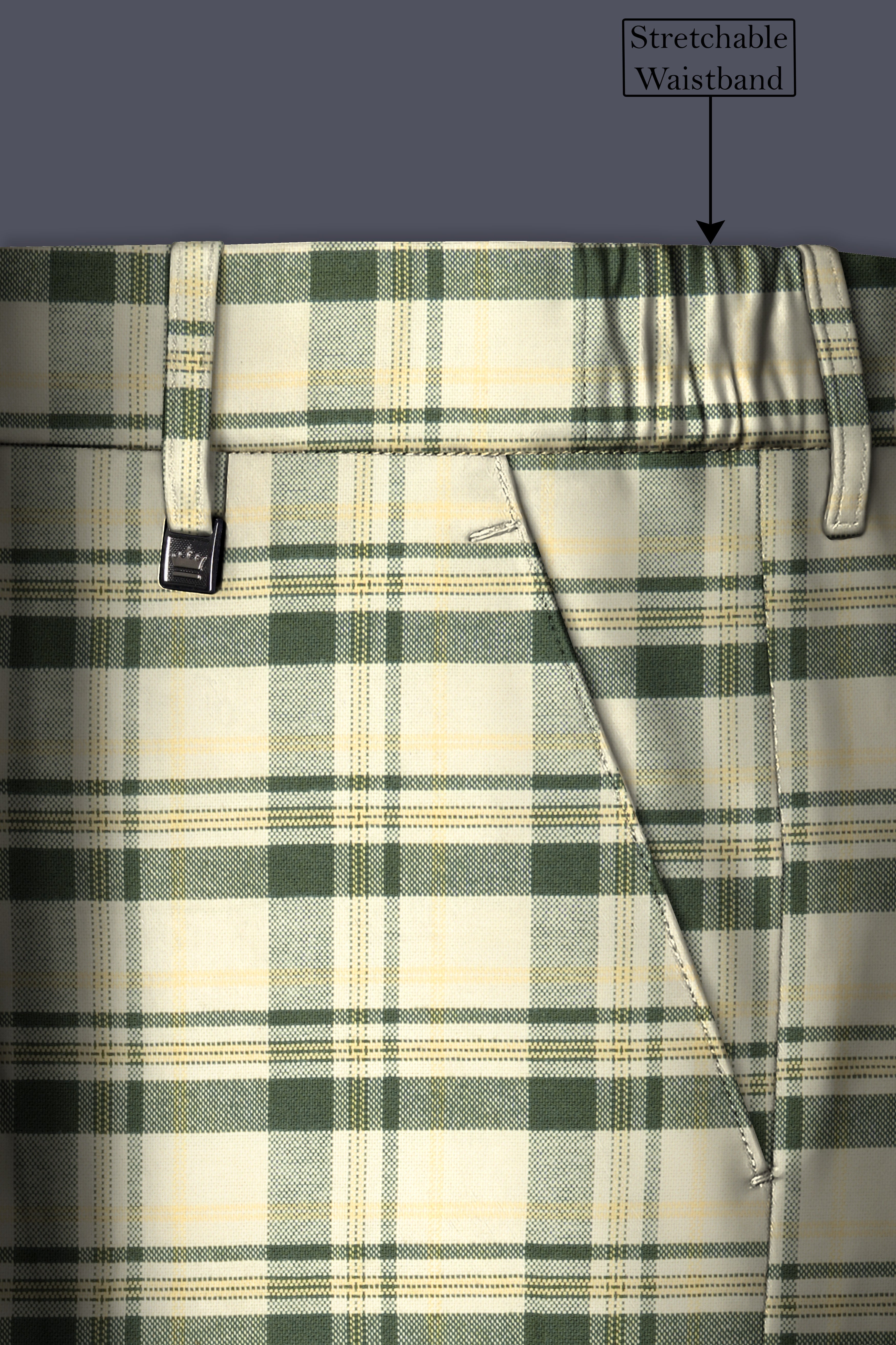 Swivoro-Swizzle Cream And Rangitoto Green Plaid Premium Cotton Single Breasted Suit