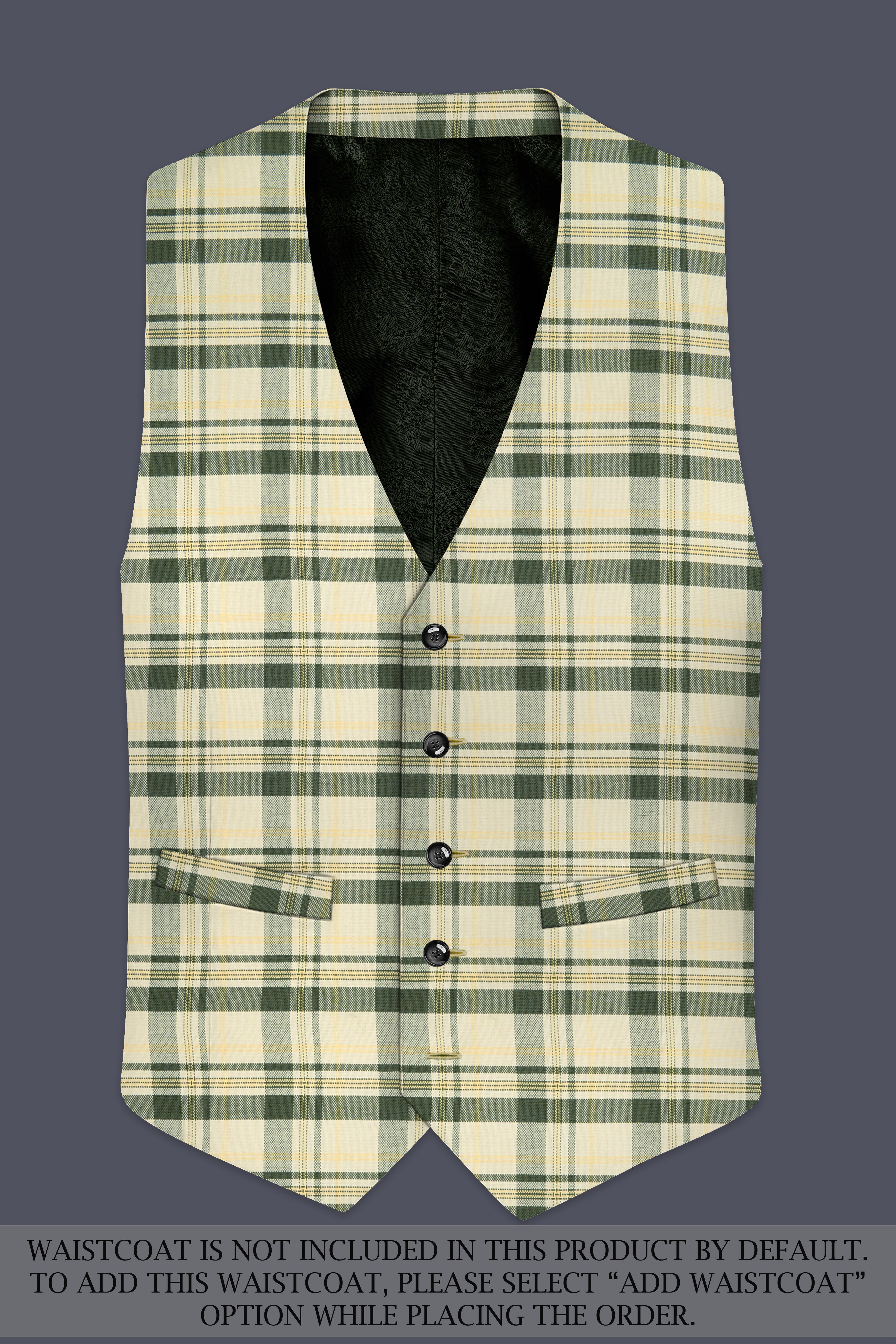 Swivoro-Swizzle Cream And Rangitoto Green Plaid Premium Cotton Single Breasted Suit