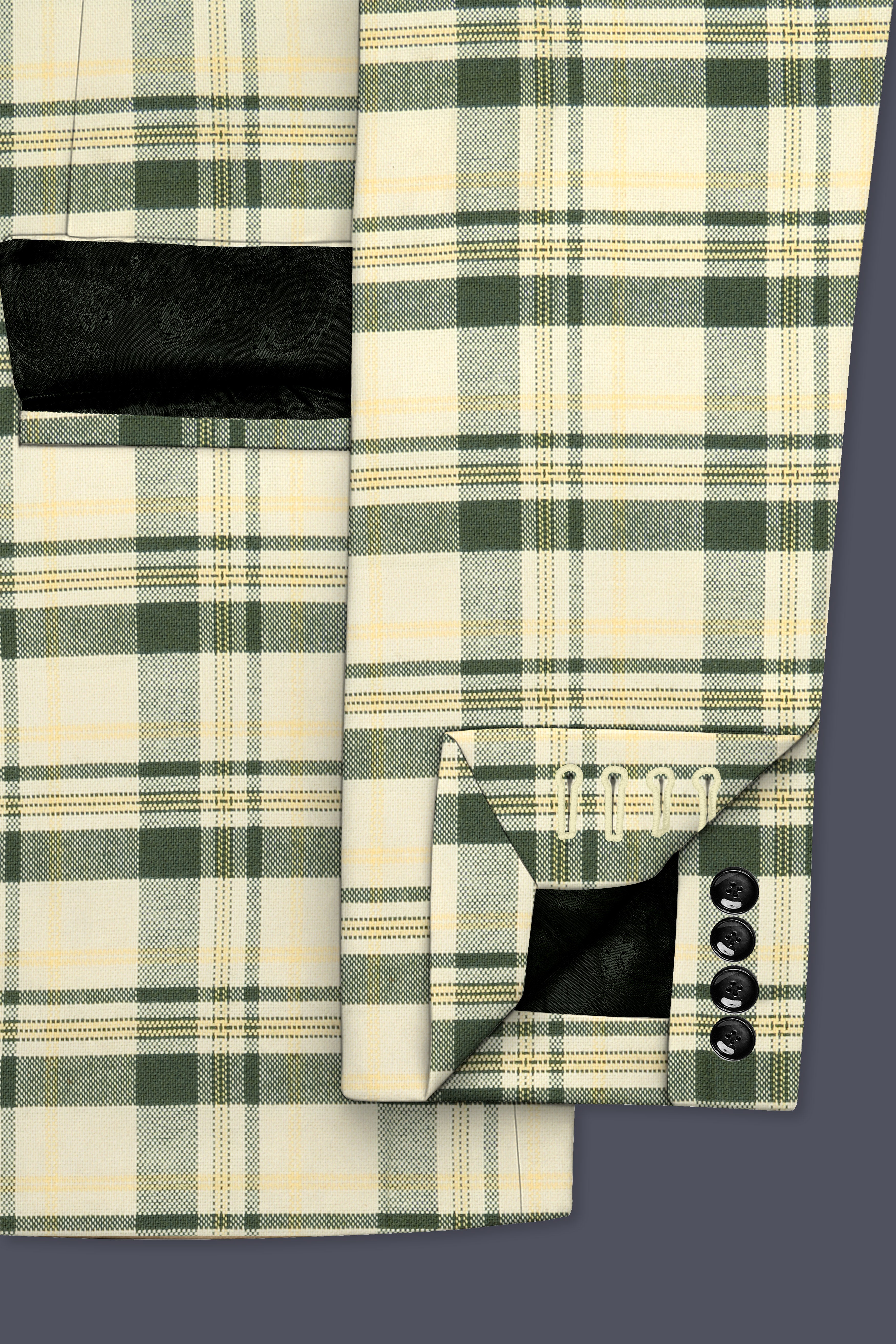 Swivoro-Swizzle Cream And Rangitoto Green Plaid Premium Cotton Single Breasted Suit