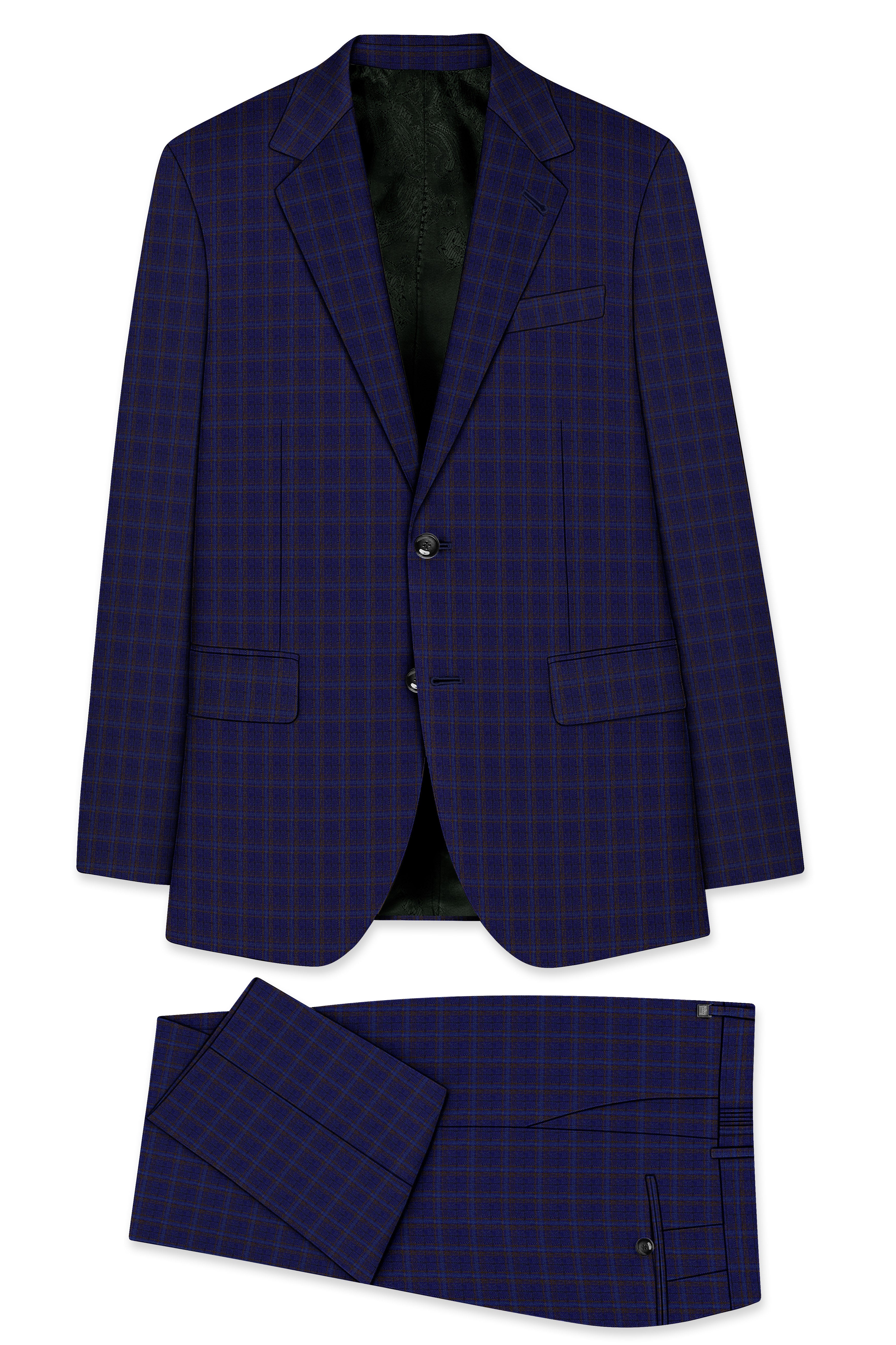 Plaivoro-Halti Blue Plaid Wool Rich Single Breasted Suit