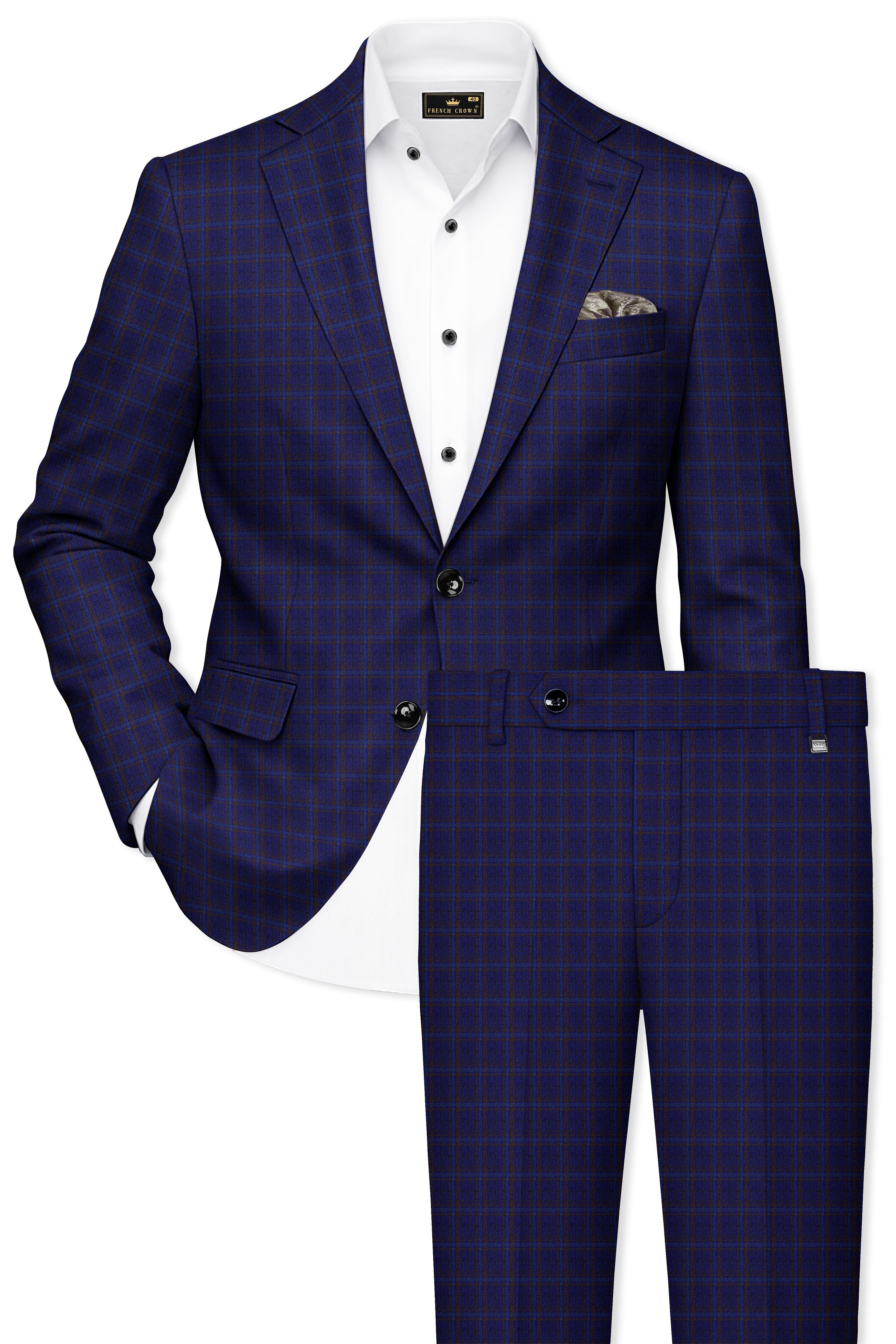 Plaivoro-Halti Blue Plaid Wool Rich Single Breasted Suit