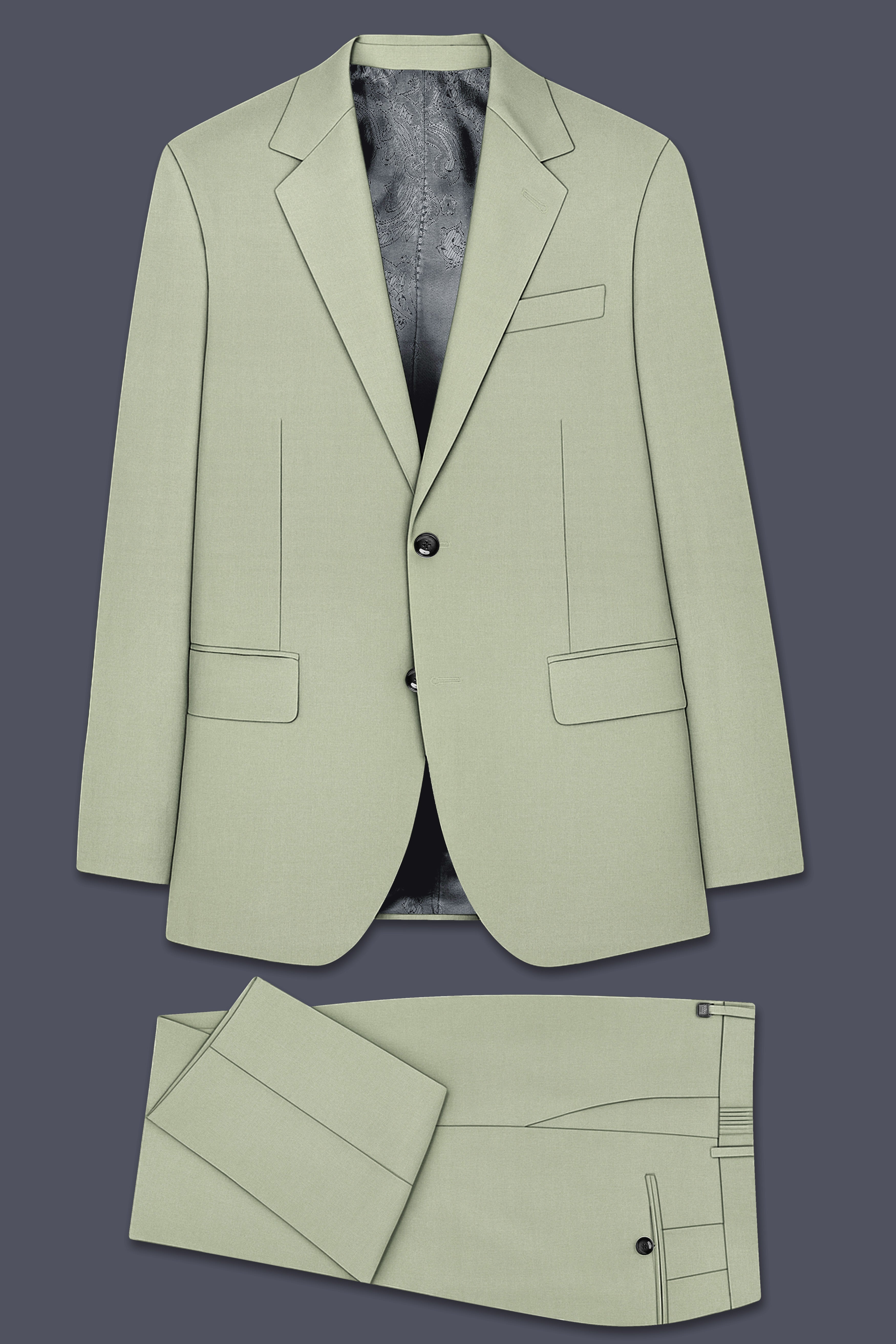 Virenza-Spring Green Wool Rich Single Breasted Slight Stretch Suit