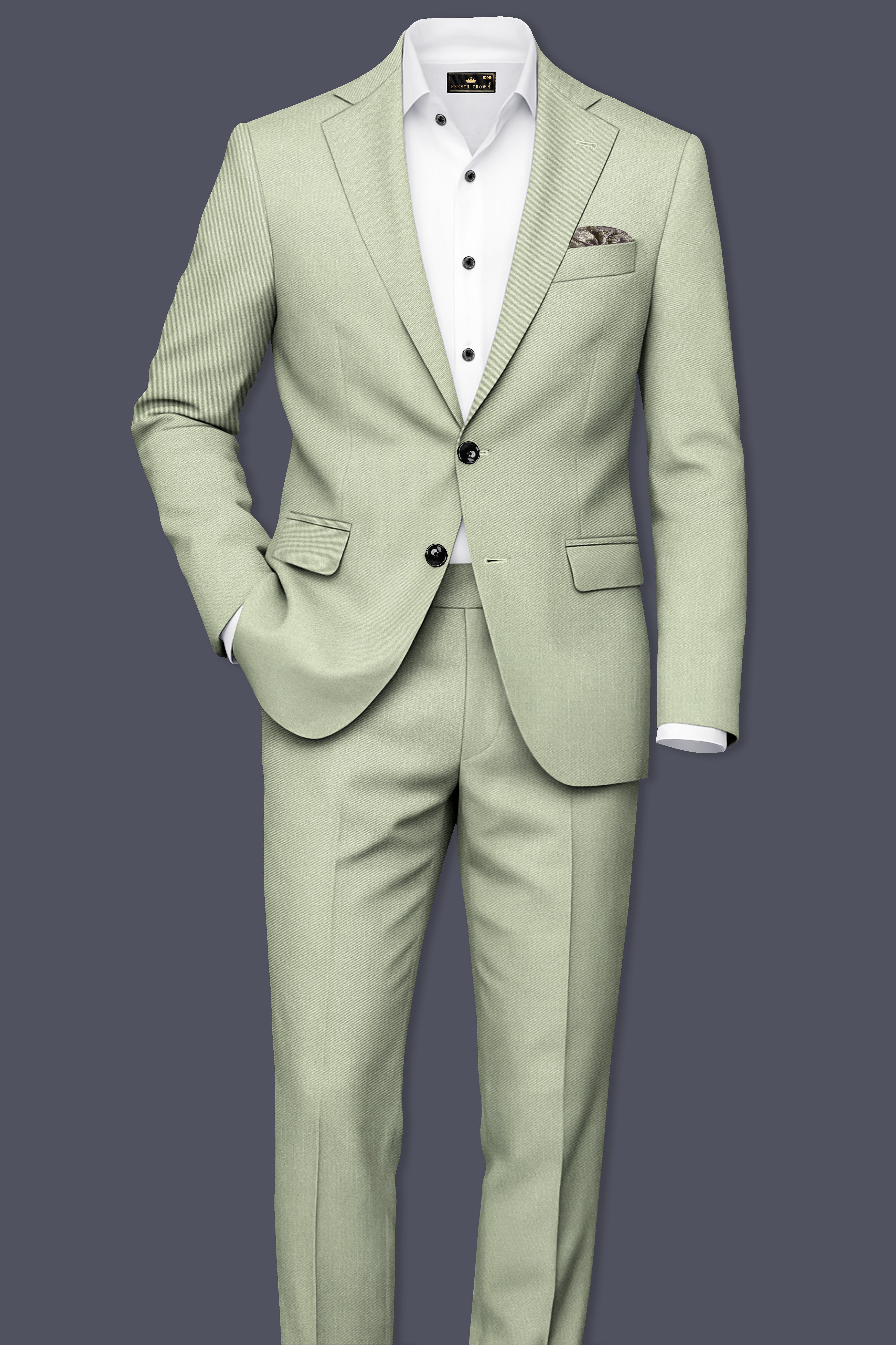 Virenza-Spring Green Wool Rich Single Breasted Slight Stretch Suit