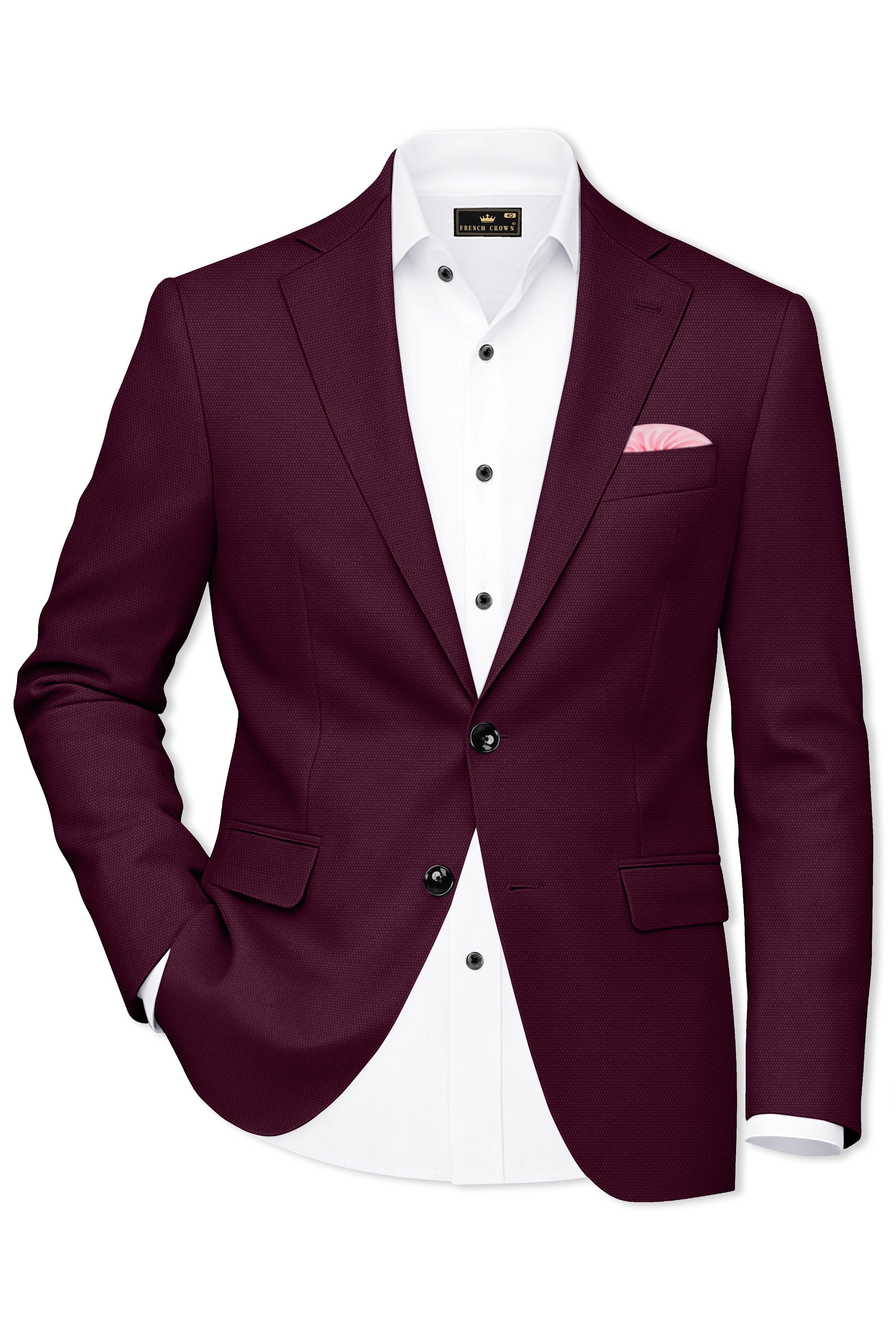 Auremar-Barossa Maroon Textured Wool Rich Single Breasted Suit