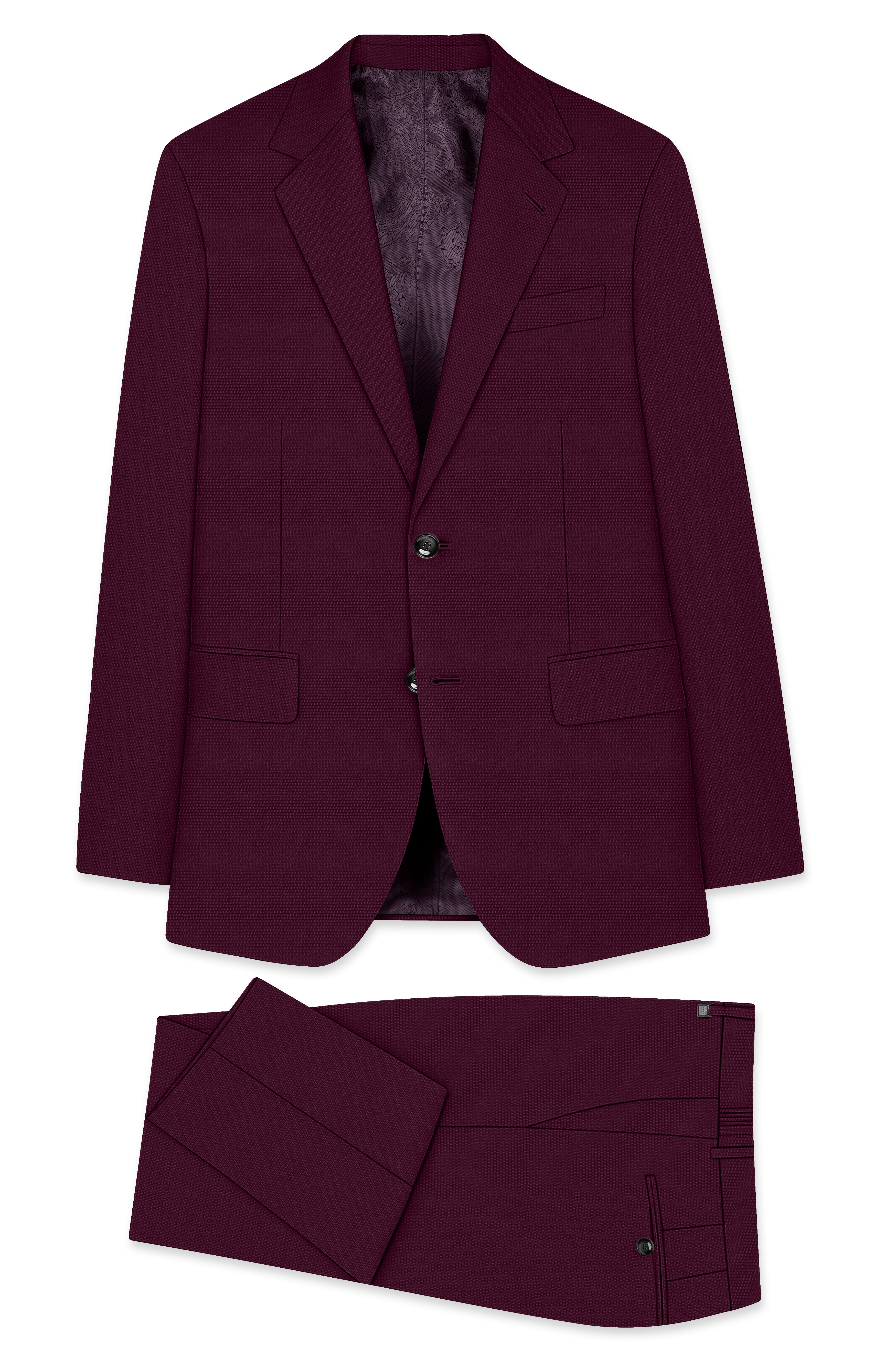Auremar-Barossa Maroon Textured Wool Rich Single Breasted Suit
