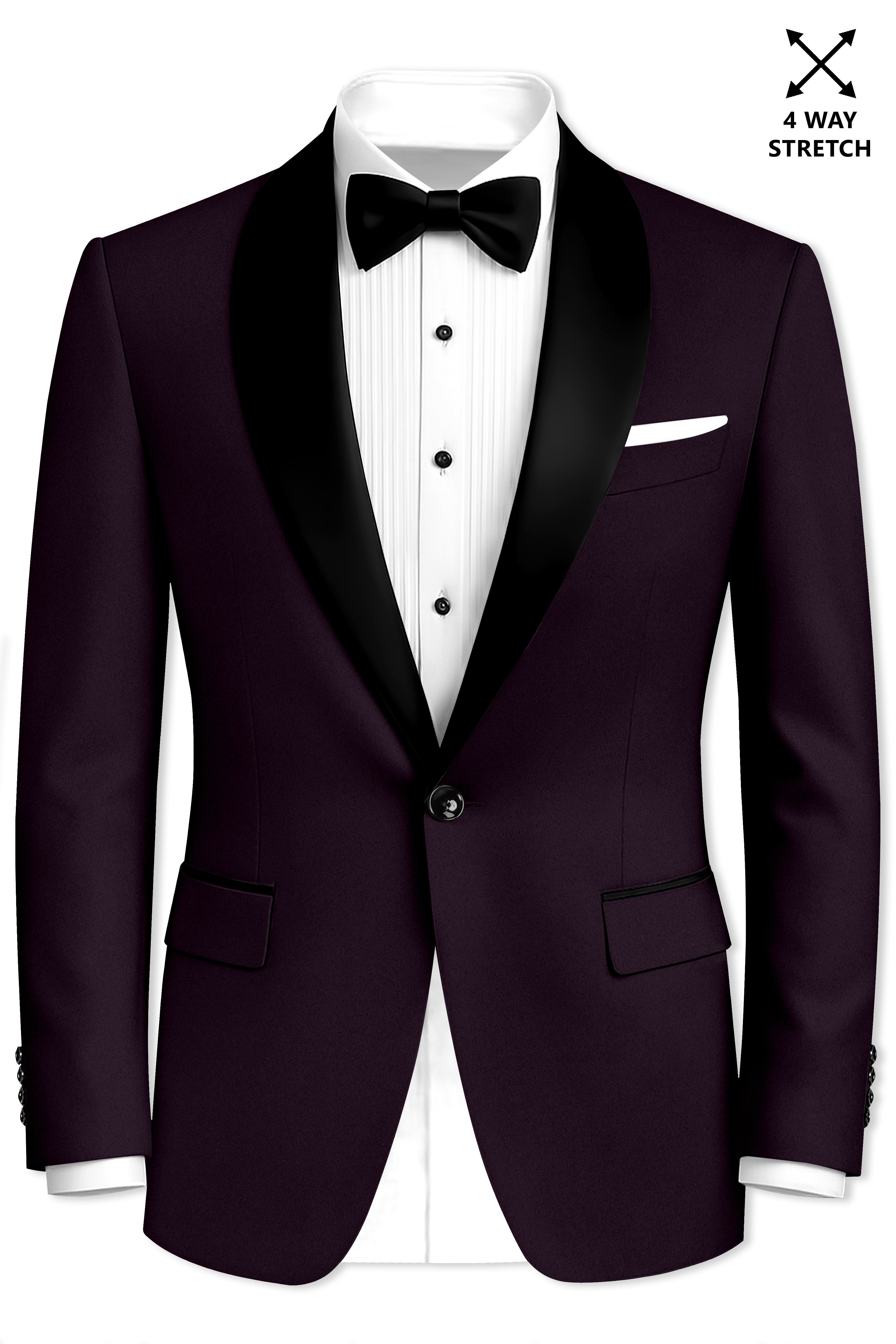 Marenzo-Korean Seal Maroon 4-Way Stretch Wool Rich Tuxedo Suit