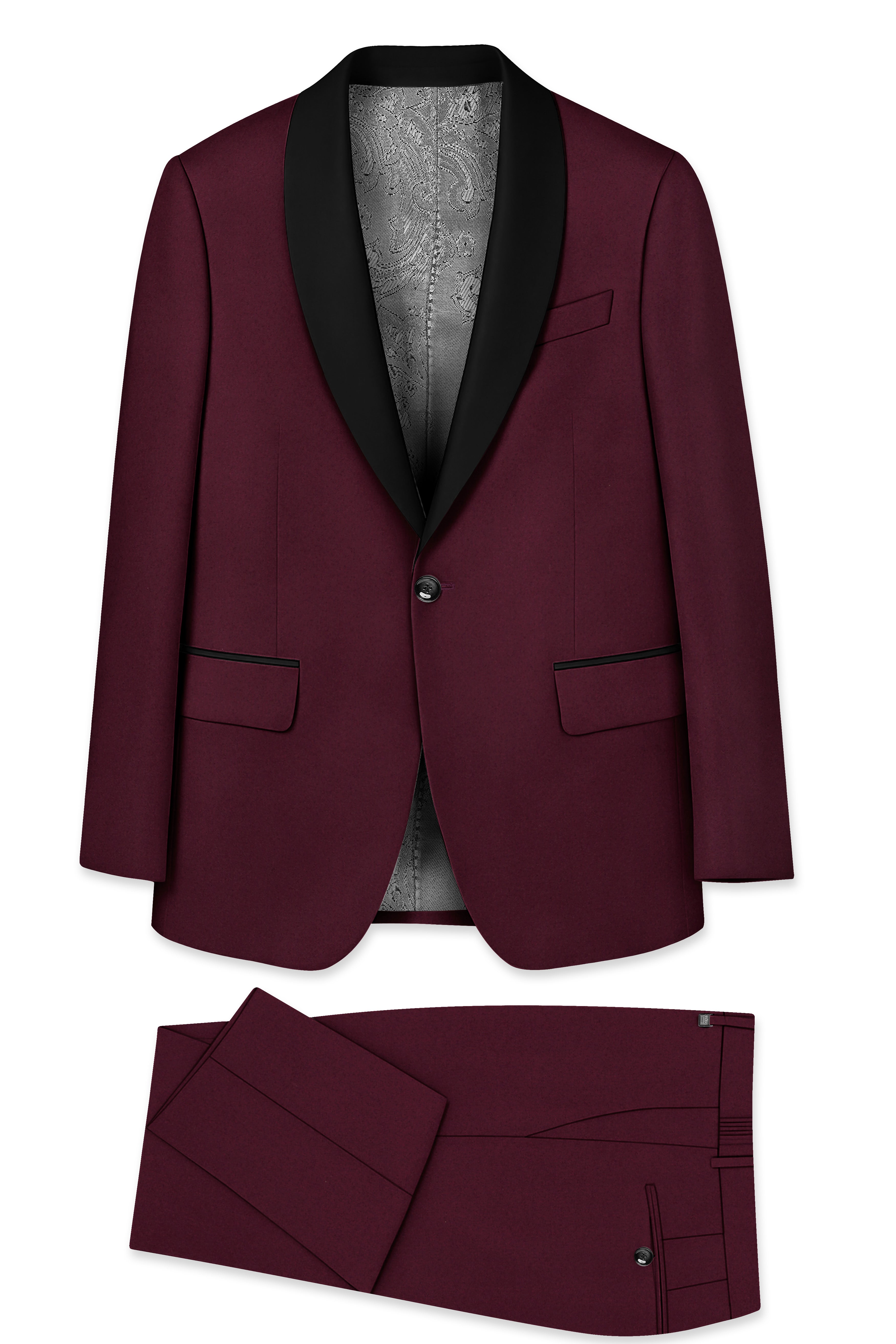 Flexmaro-Korean Crater Maroon 4-Way Stretch Wool Rich Tuxedo Suit