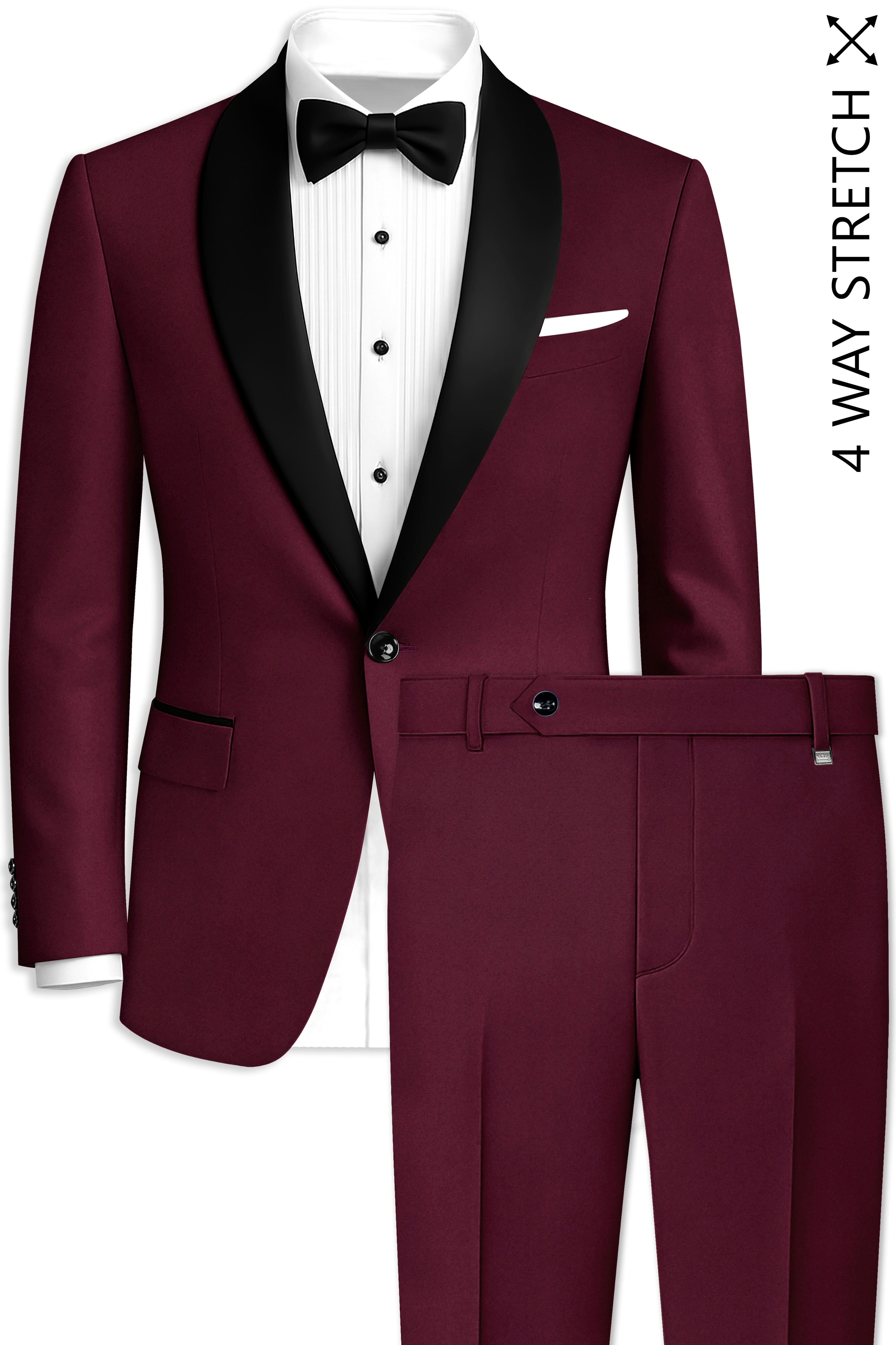 Flexmaro-Korean Crater Maroon 4-Way Stretch Wool Rich Tuxedo Suit
