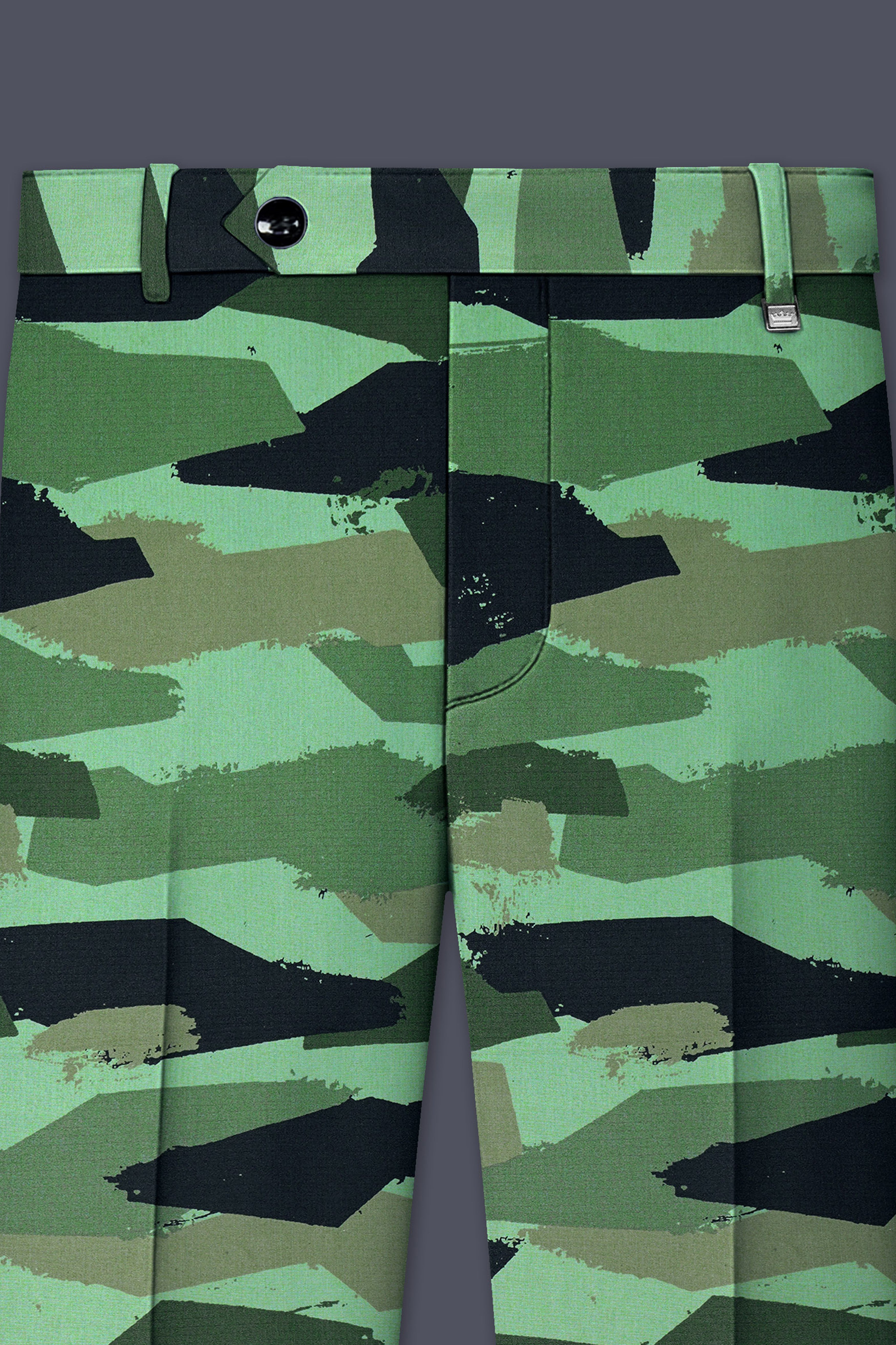 Verdvoro-Pale Green And Firefly Blue Camouflage Printed Premium Cotton Single Breasted Suit