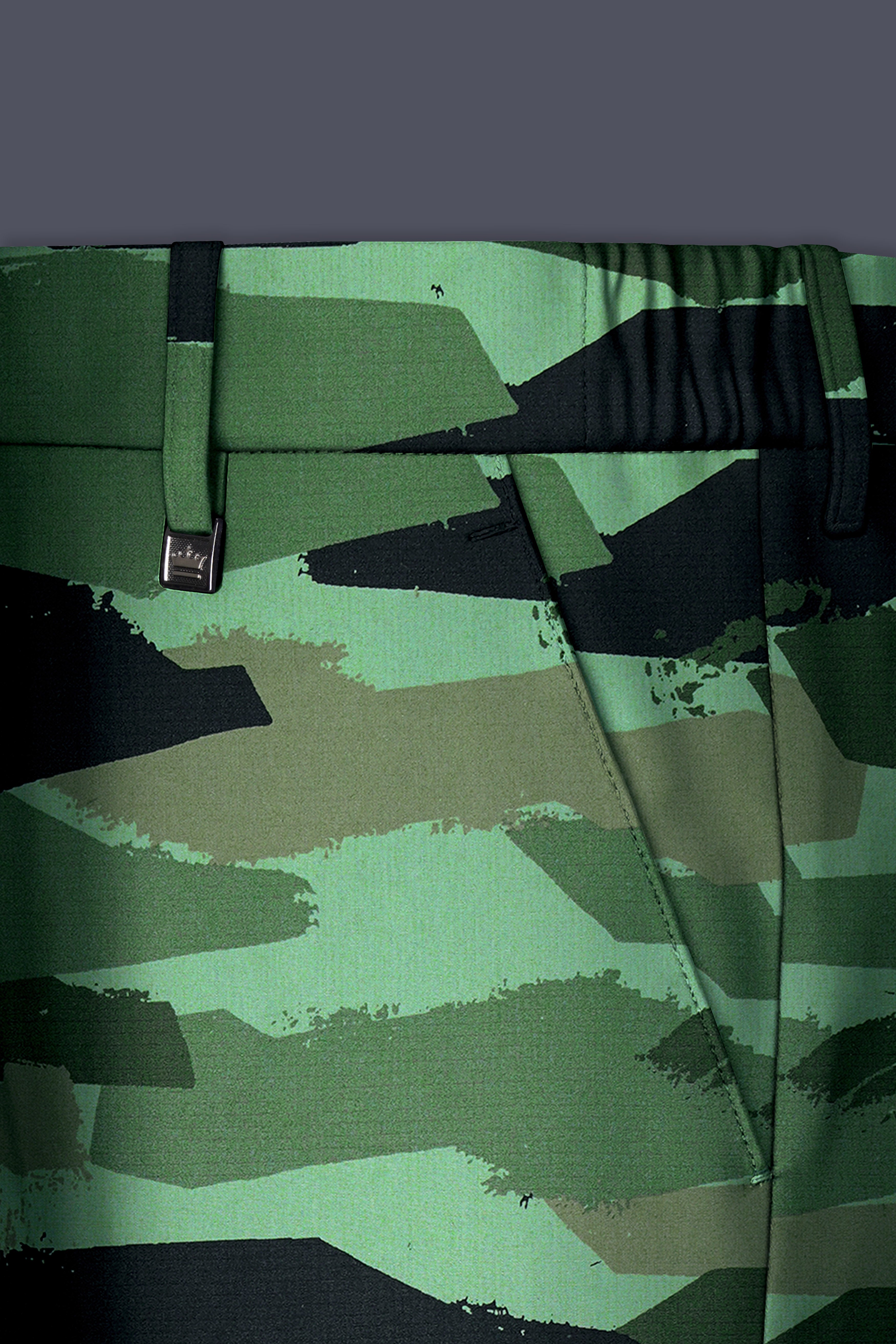 Verdvoro-Pale Green And Firefly Blue Camouflage Printed Premium Cotton Single Breasted Suit