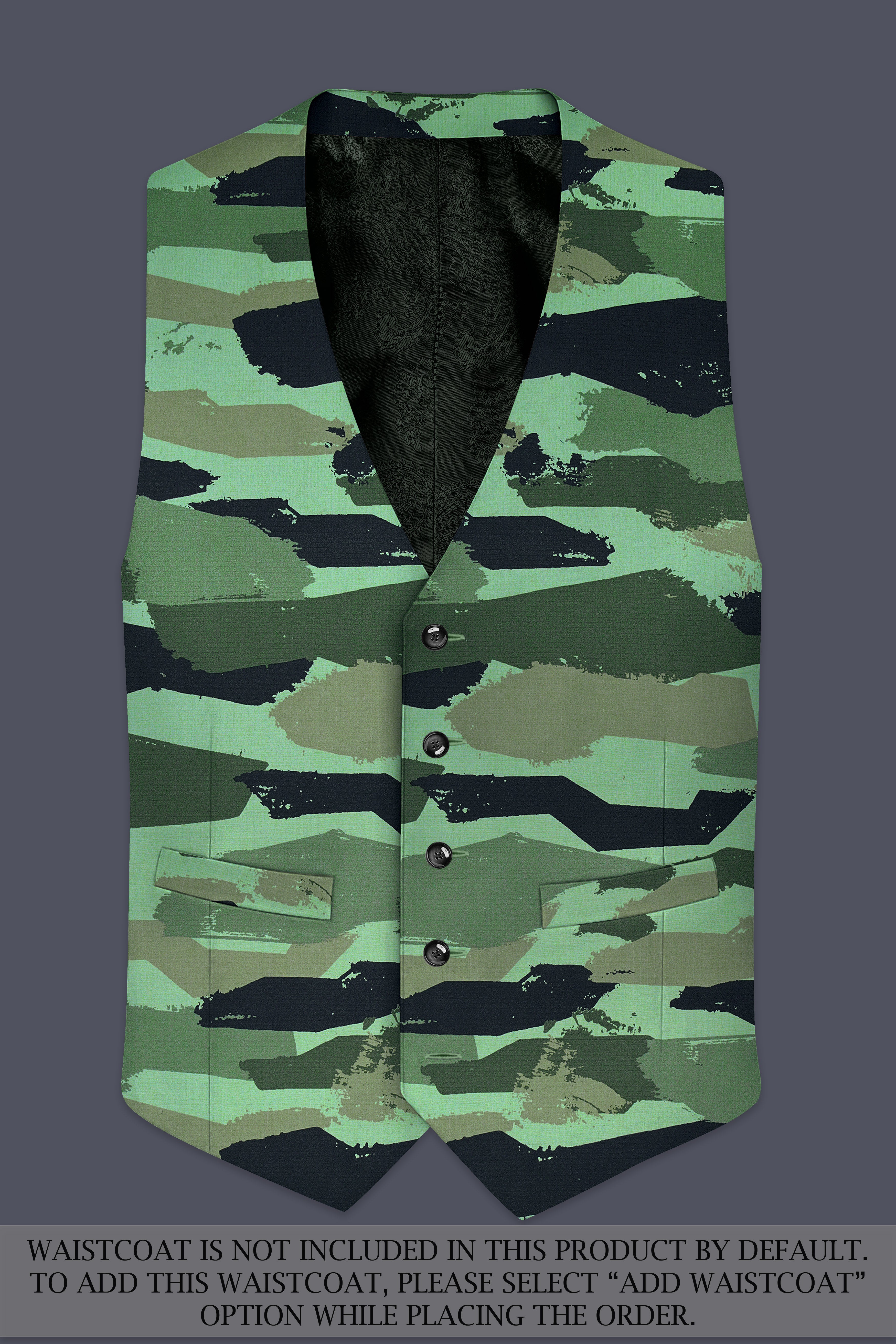 Verdvoro-Pale Green And Firefly Blue Camouflage Printed Premium Cotton Single Breasted Suit