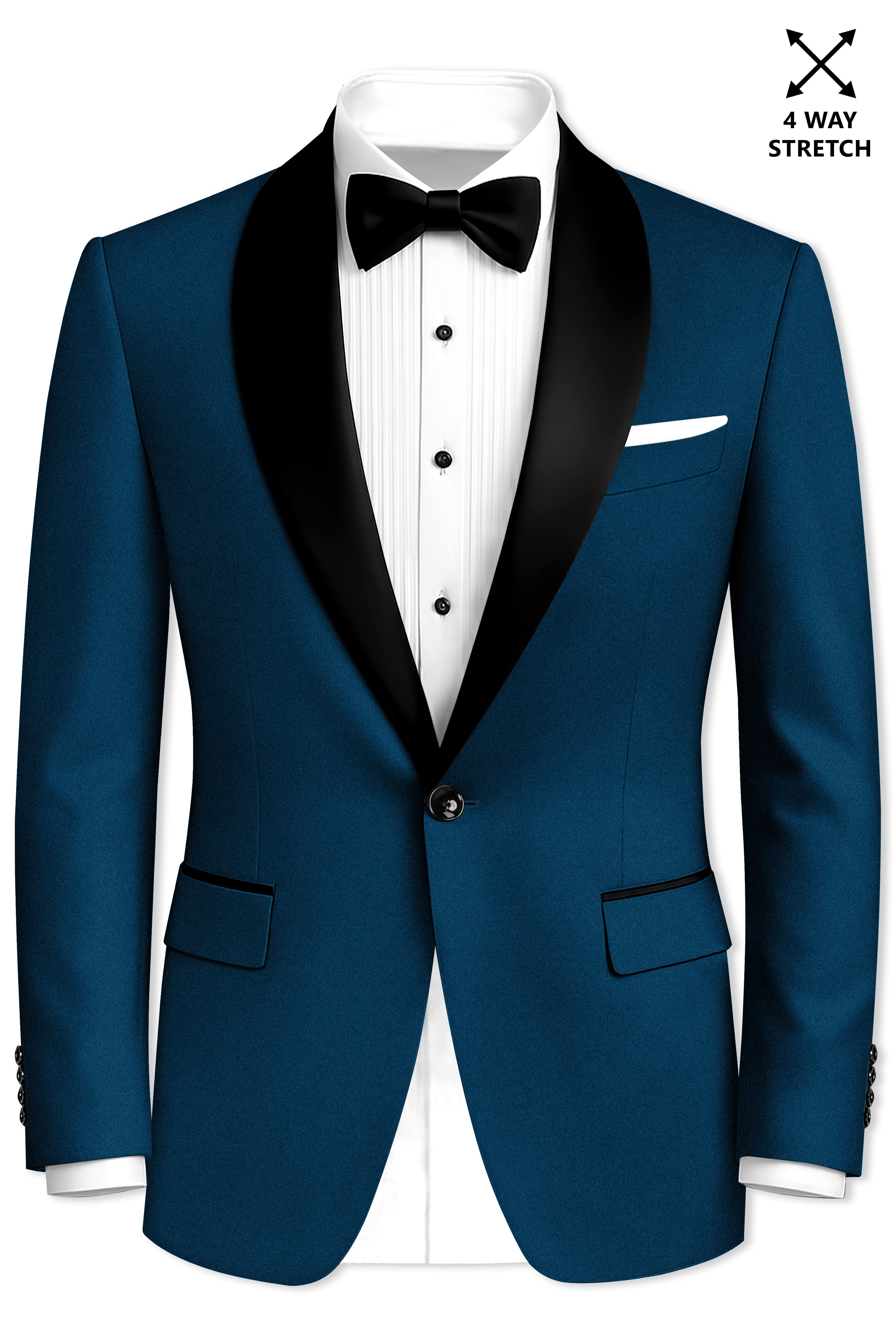 Aureblu-Korean Prussian Blue 4-Way Stretch Wool Rich Tuxedo Suit