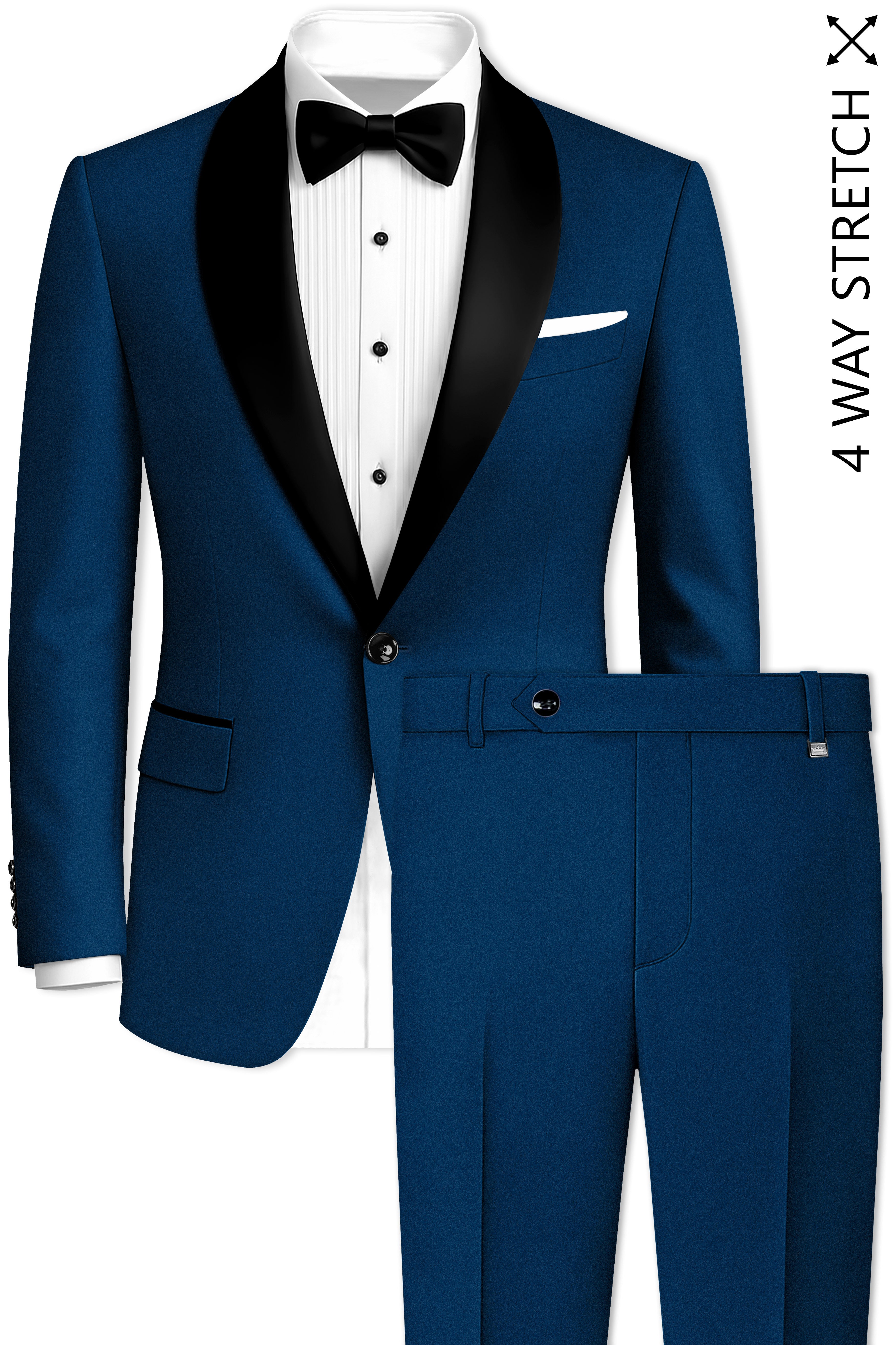 Aureblu-Korean Prussian Blue 4-Way Stretch Wool Rich Tuxedo Suit