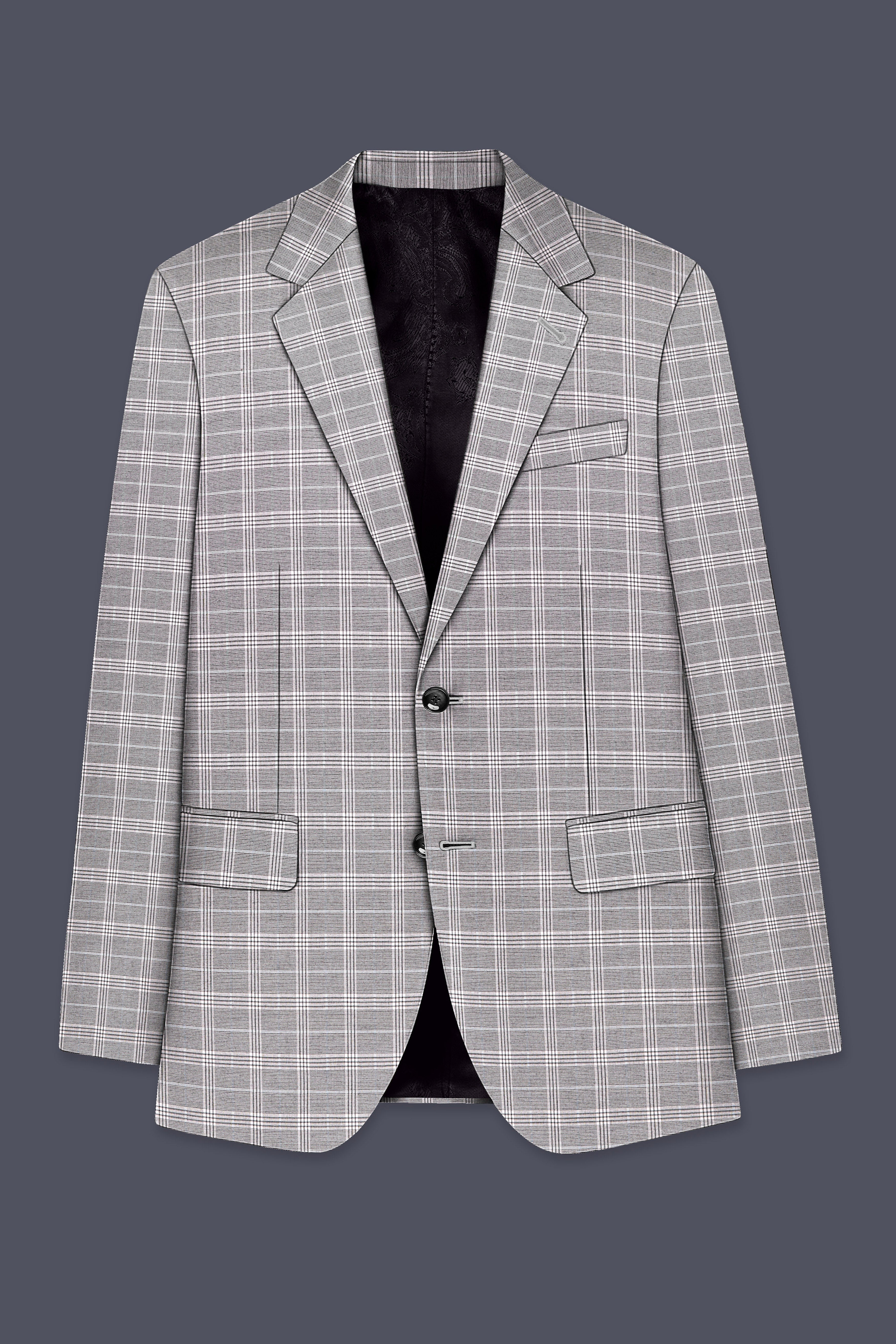 Noblero-Nobel Gray Plaid Wool Rich Single Breasted Suit