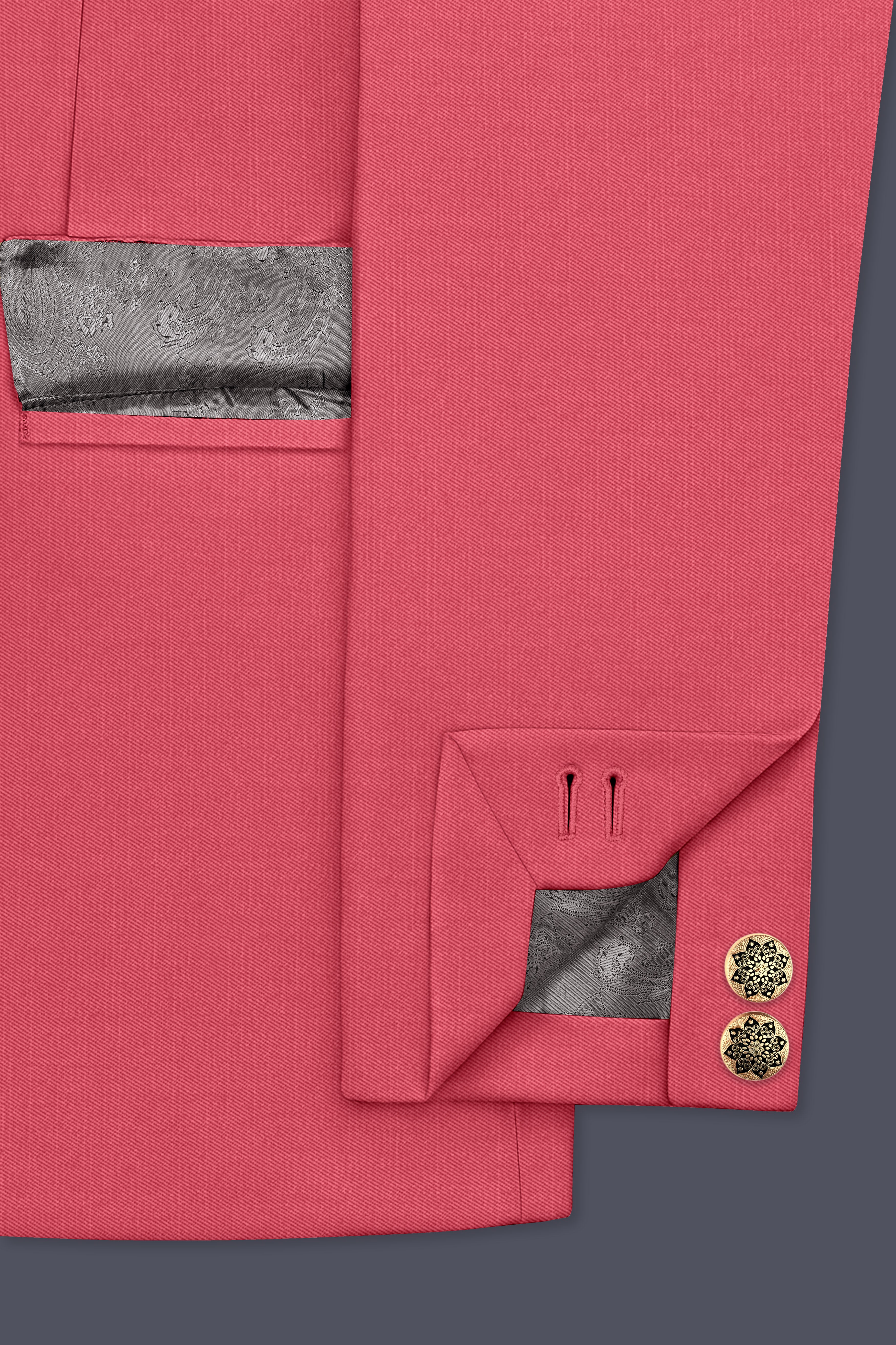 Aurerosa-Roman Pink Wool Rich Cross Placket Bandhgala Slight Stretch Suit