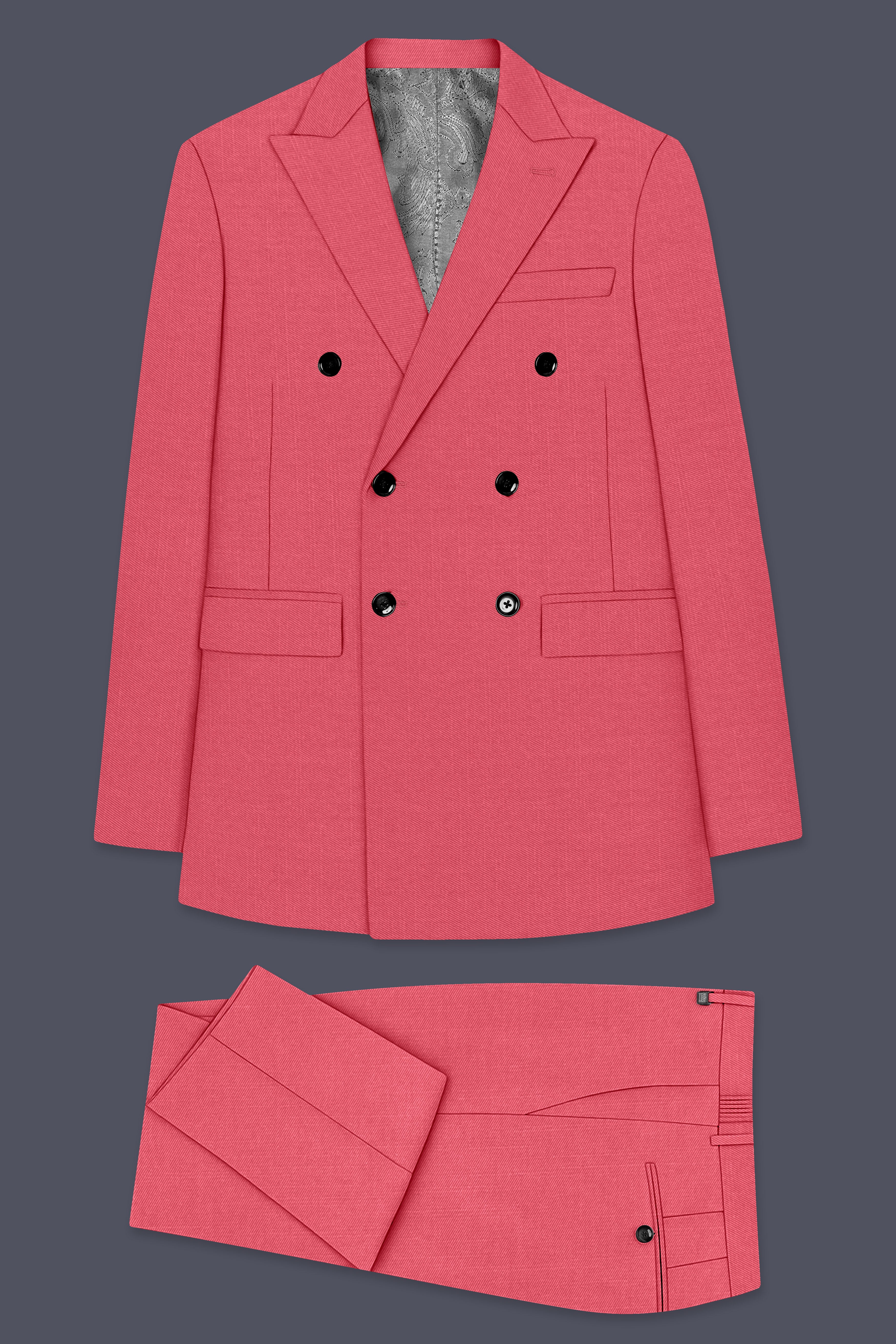 Aurerosa-Roman Pink Wool Rich Double Breasted Slight Stretch Suit