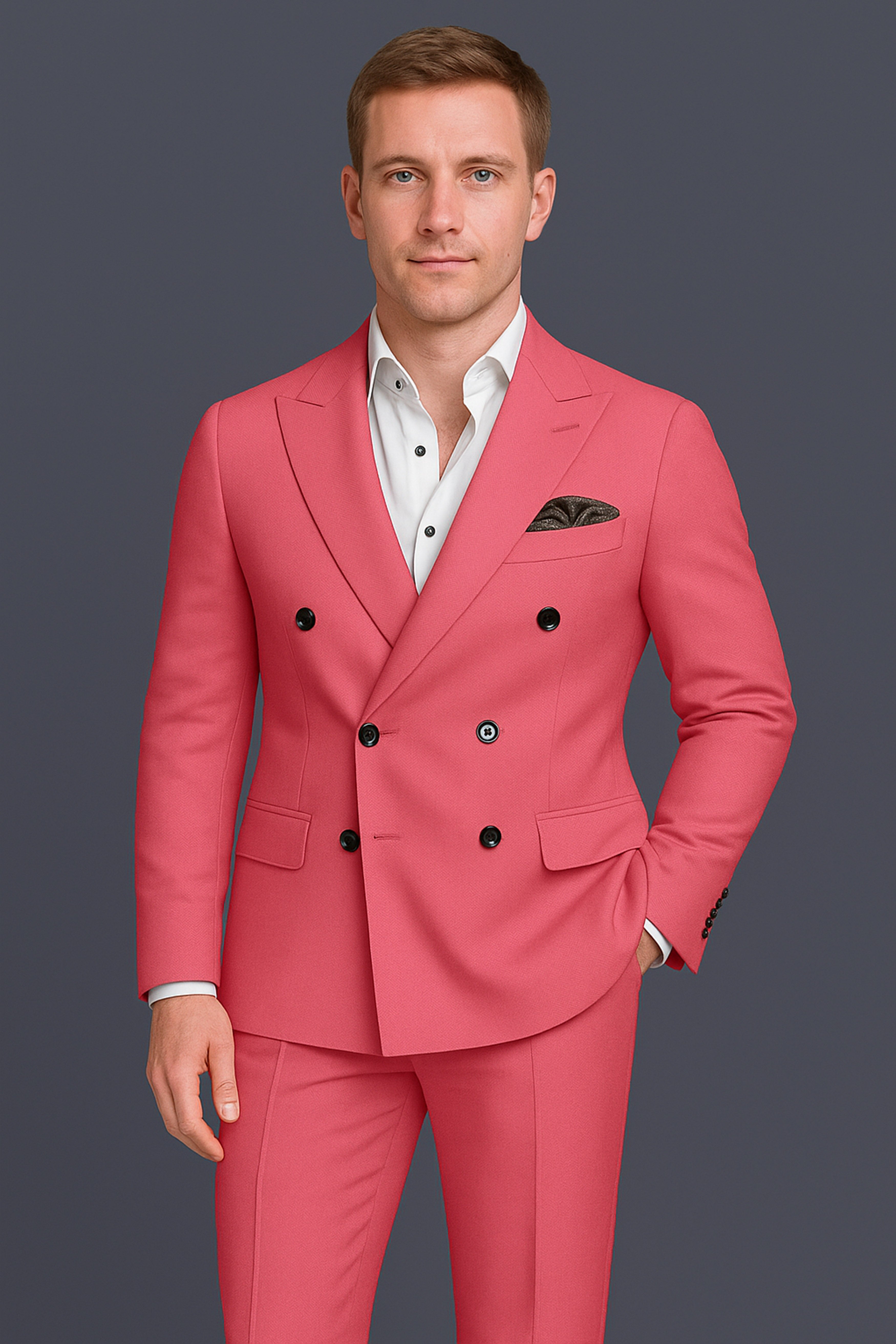 Aurerosa-Roman Pink Wool Rich Double Breasted Slight Stretch Suit