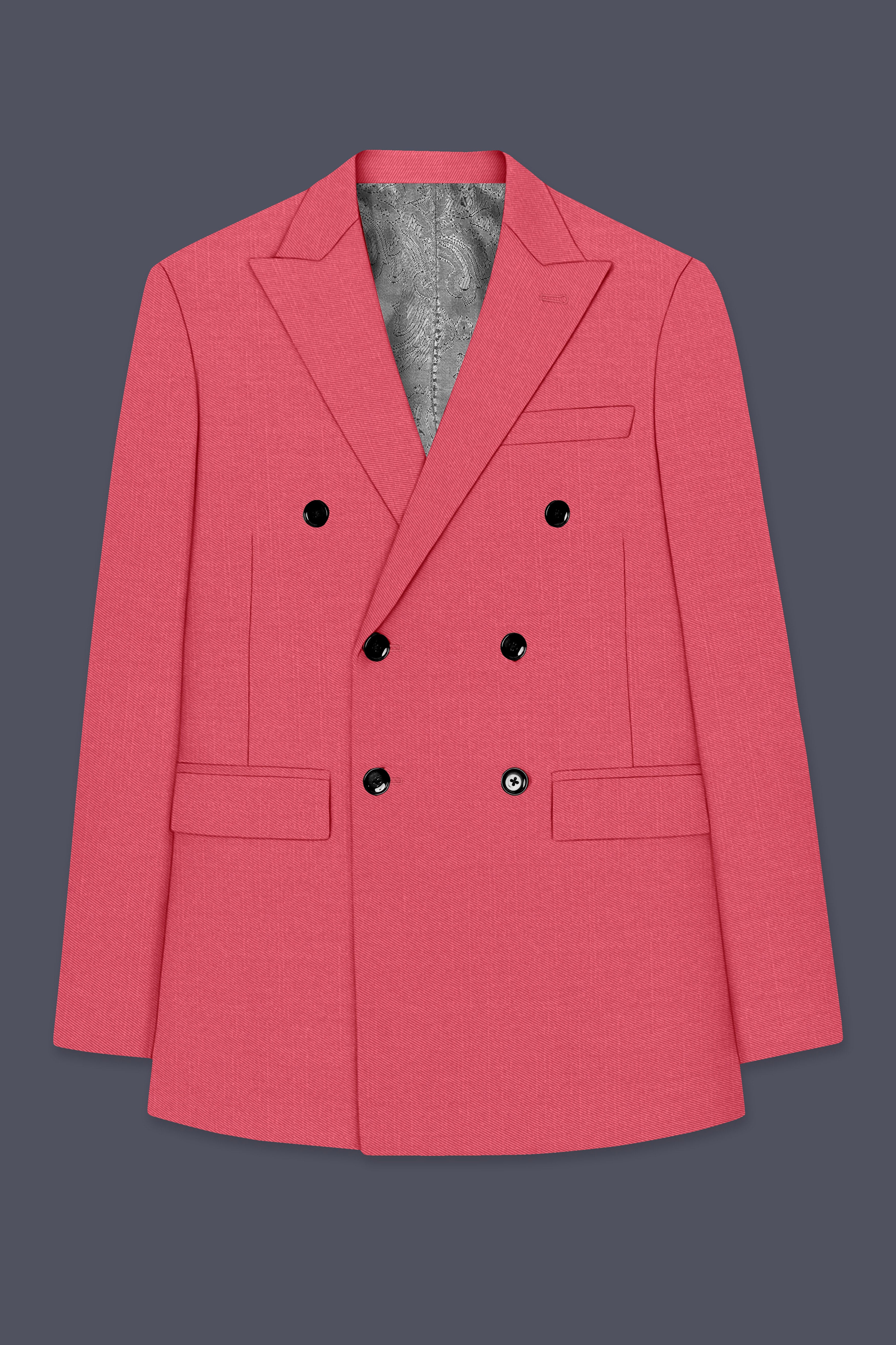 Aurerosa-Roman Pink Wool Rich Double Breasted Slight Stretch Suit