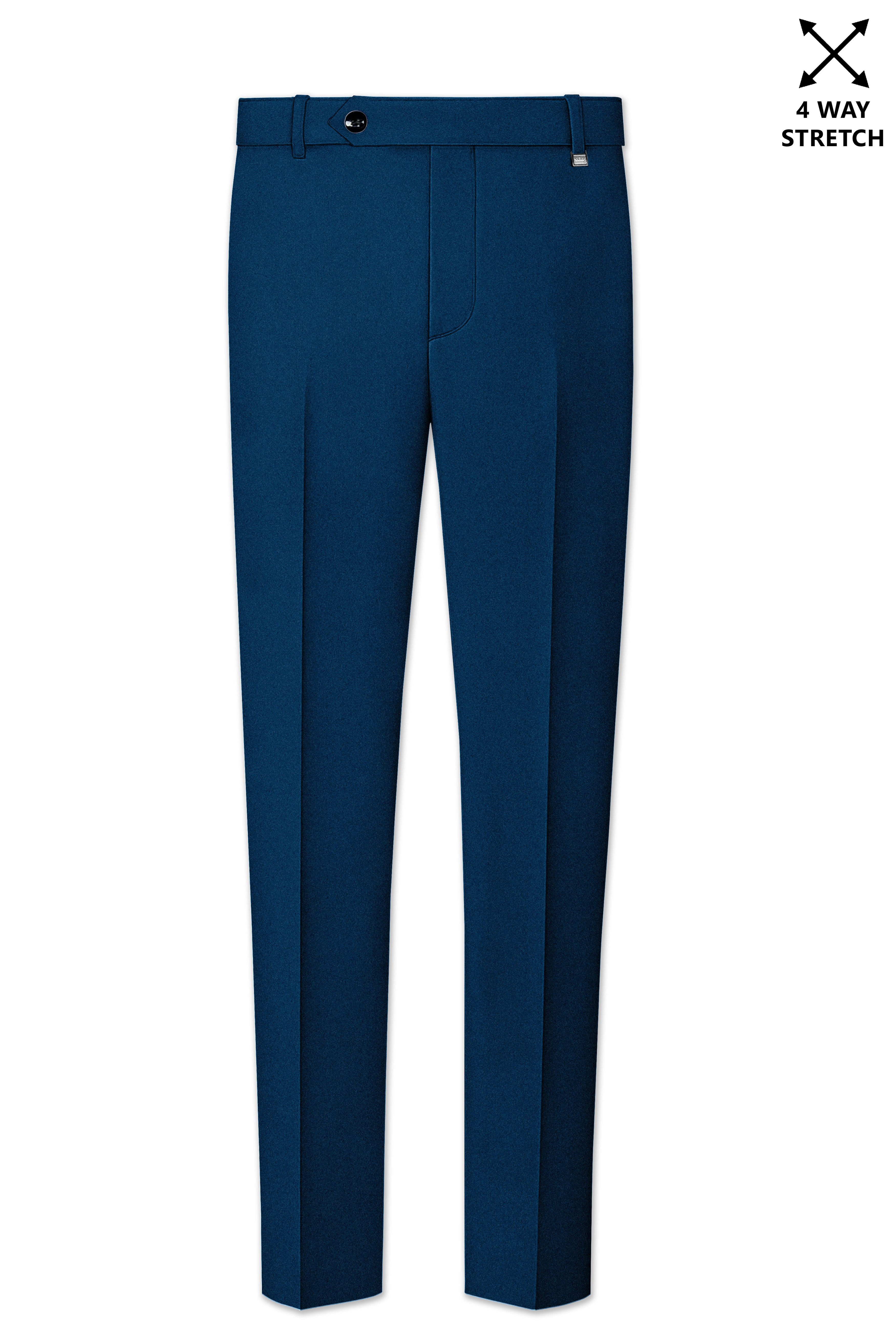 Aureblu-Korean Prussian Blue 4-Way Stretch Wrinkle-Free Wool Rich Cross Placket Bandhgala Suit
