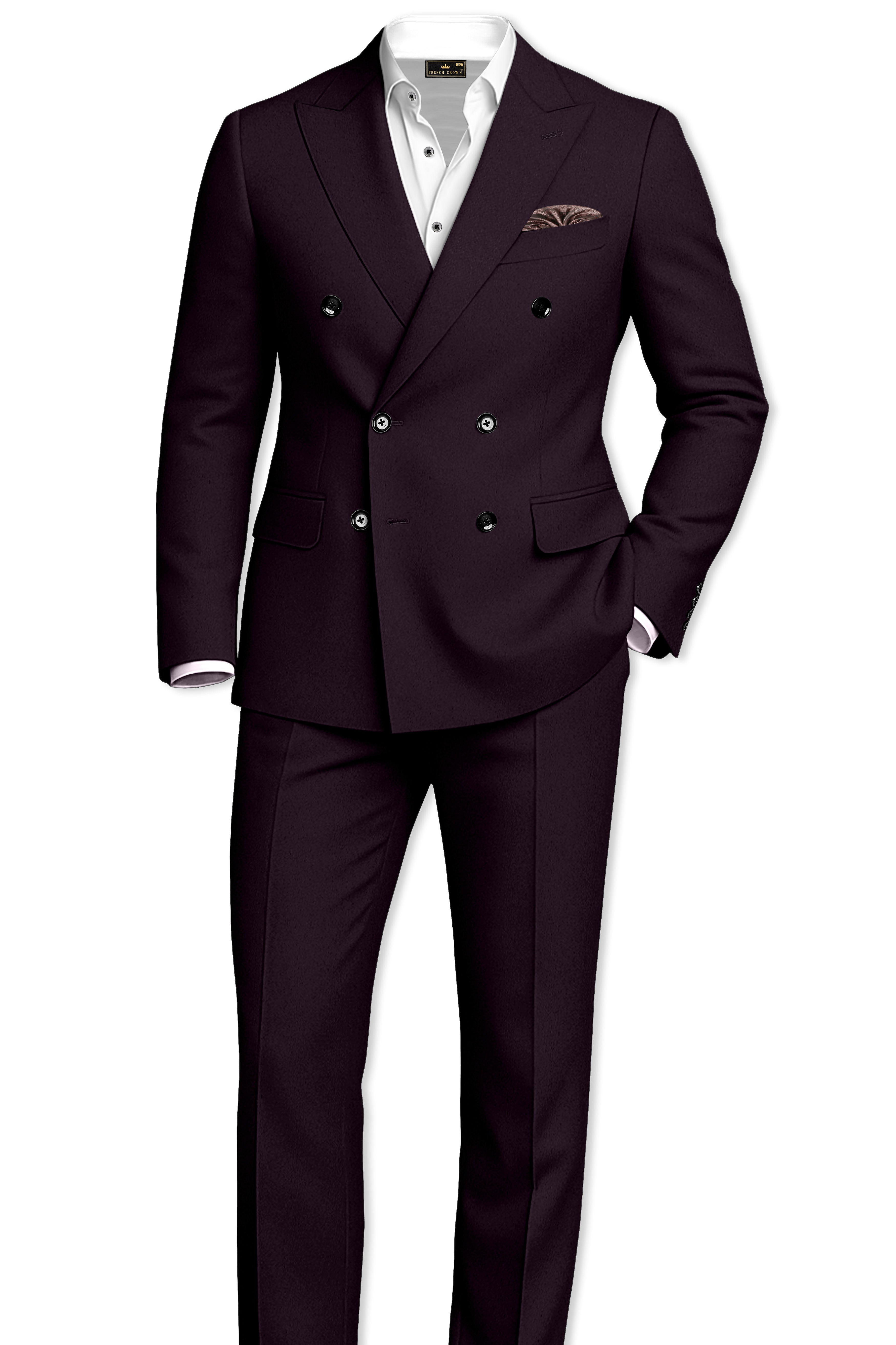 Marenzo-Korean Seal Maroon 4-Way Stretch Wool Rich Double Breasted Suit