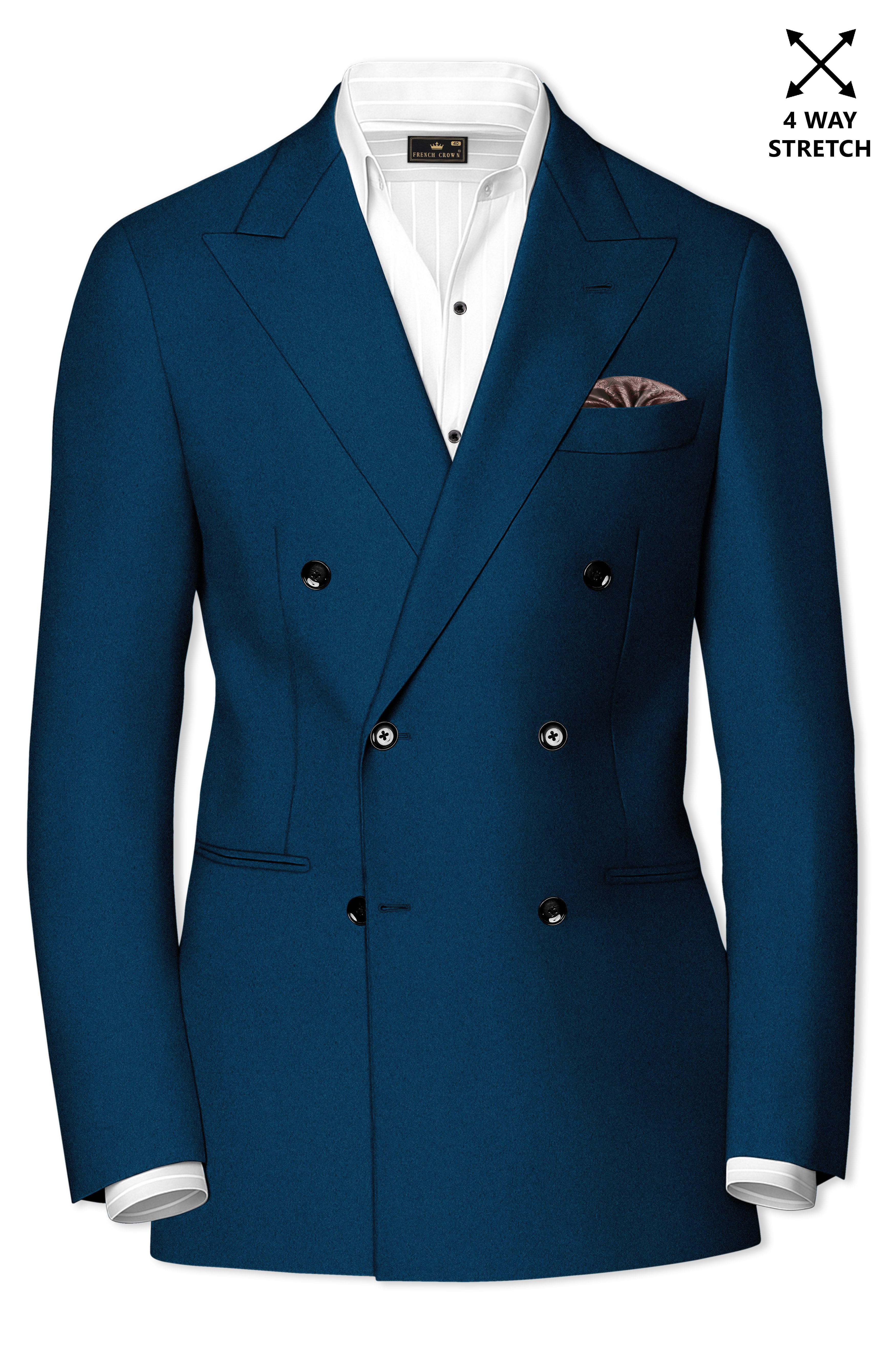Aureblu-Korean Prussian Blue 4-Way Stretch Wool Rich Double Breasted Suit