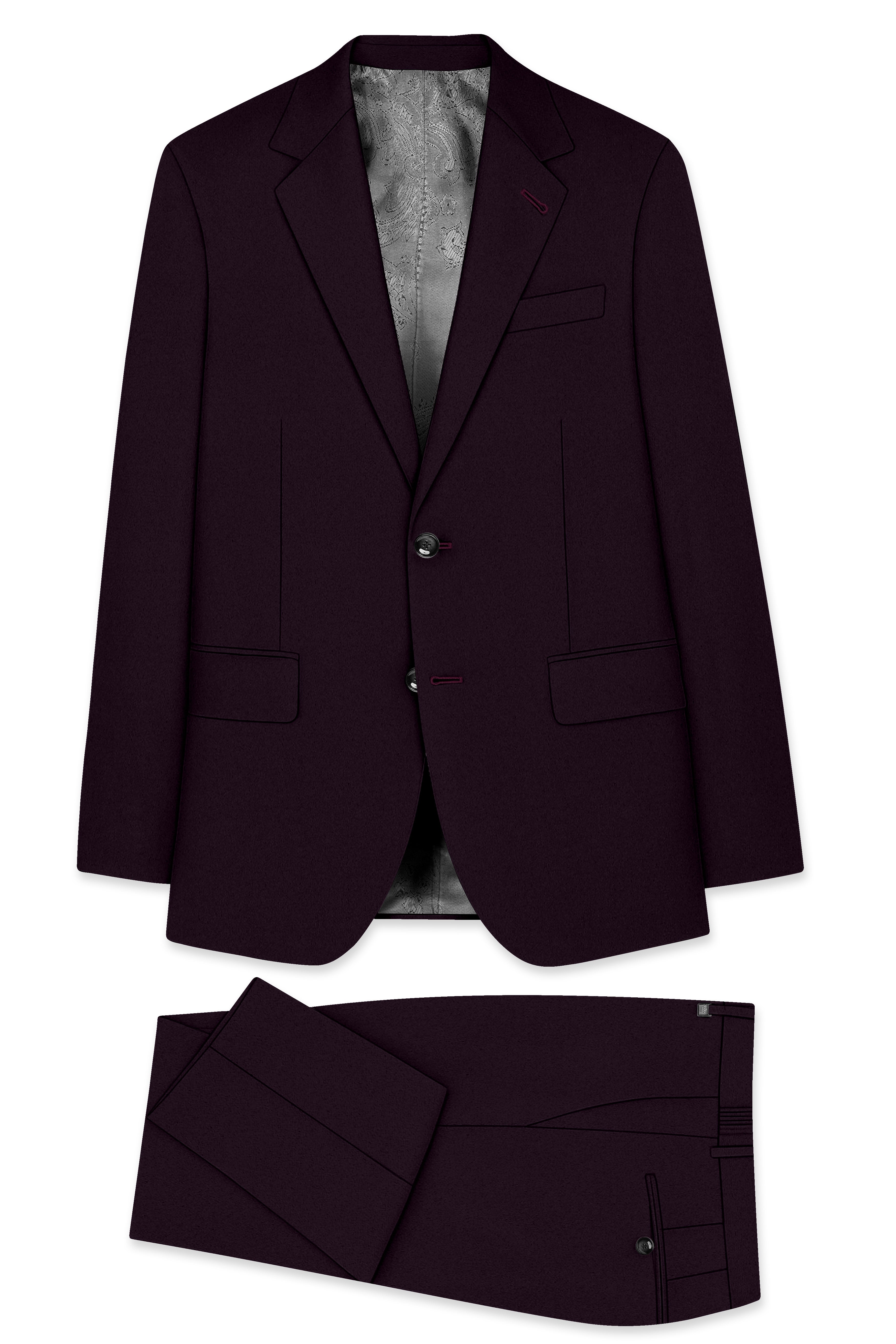 Marenzo-Korean Seal Maroon 4-Way Stretch Wrinkle-Free Wool Rich Single Breasted Suit