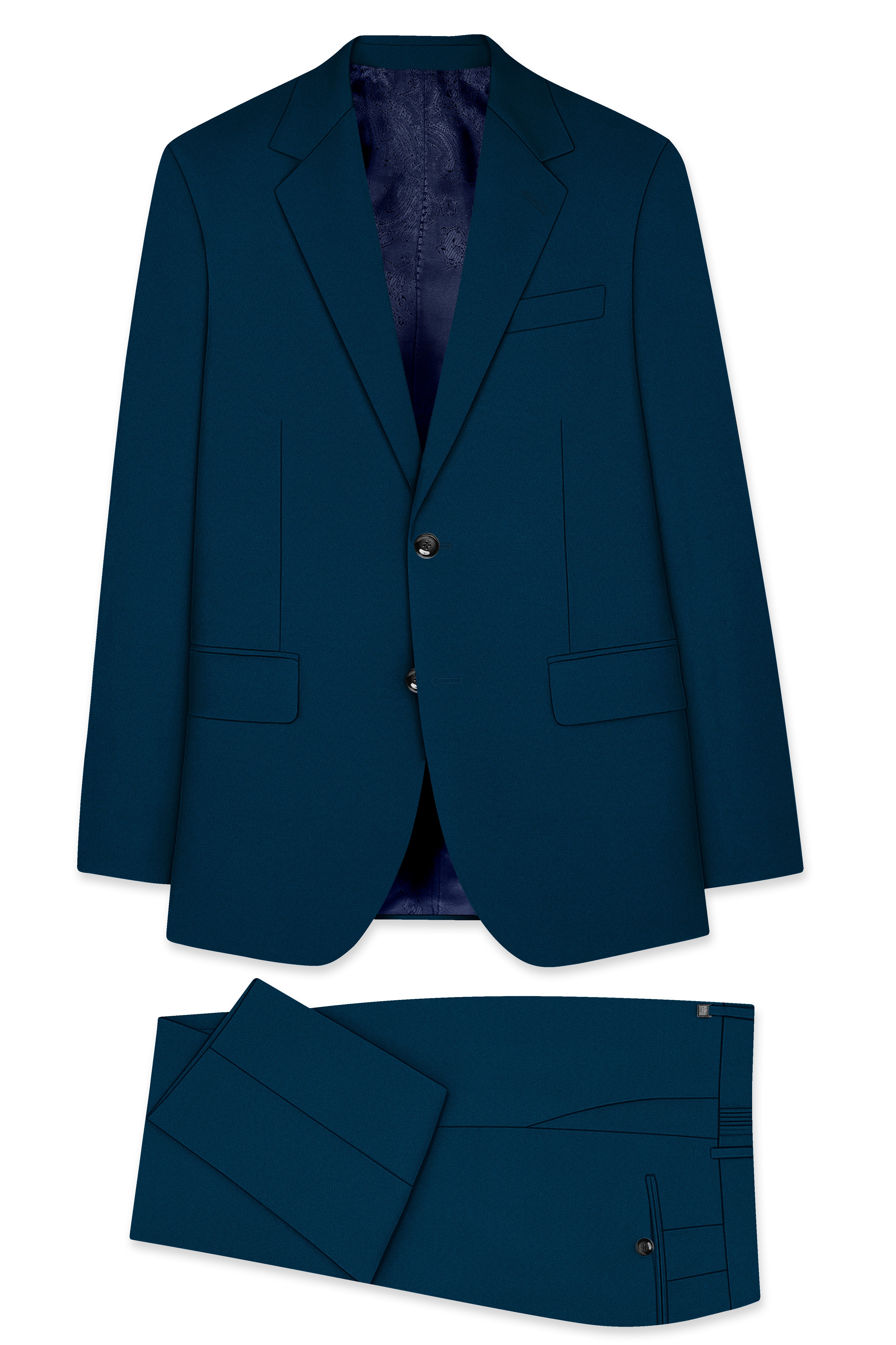 Aureblu-Korean Prussian Blue 4-Way Stretch Wrinkle-Free Wool Rich Single Breasted Suit