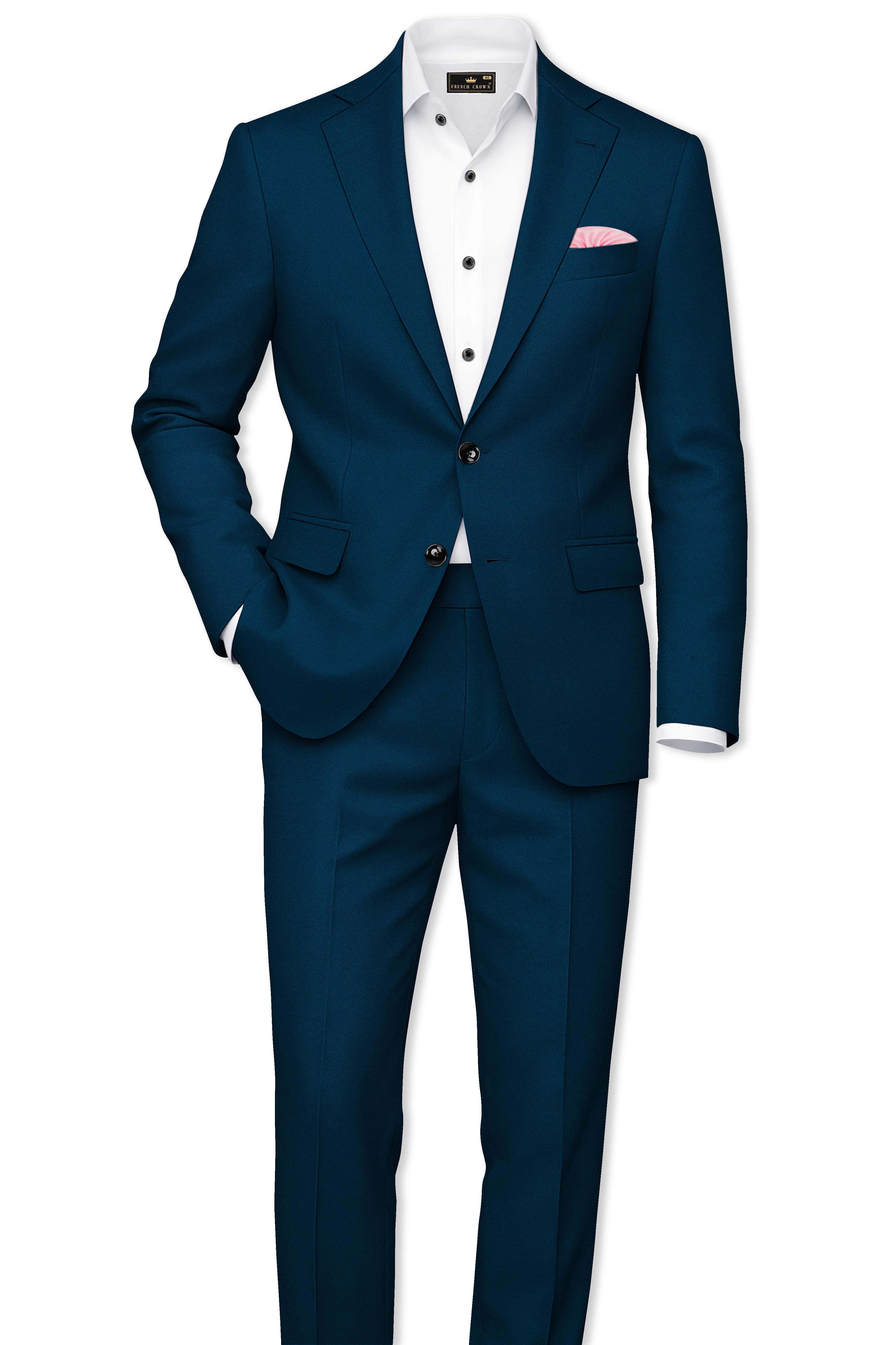 Aureblu-Korean Prussian Blue 4-Way Stretch Wrinkle-Free Wool Rich Single Breasted Suit