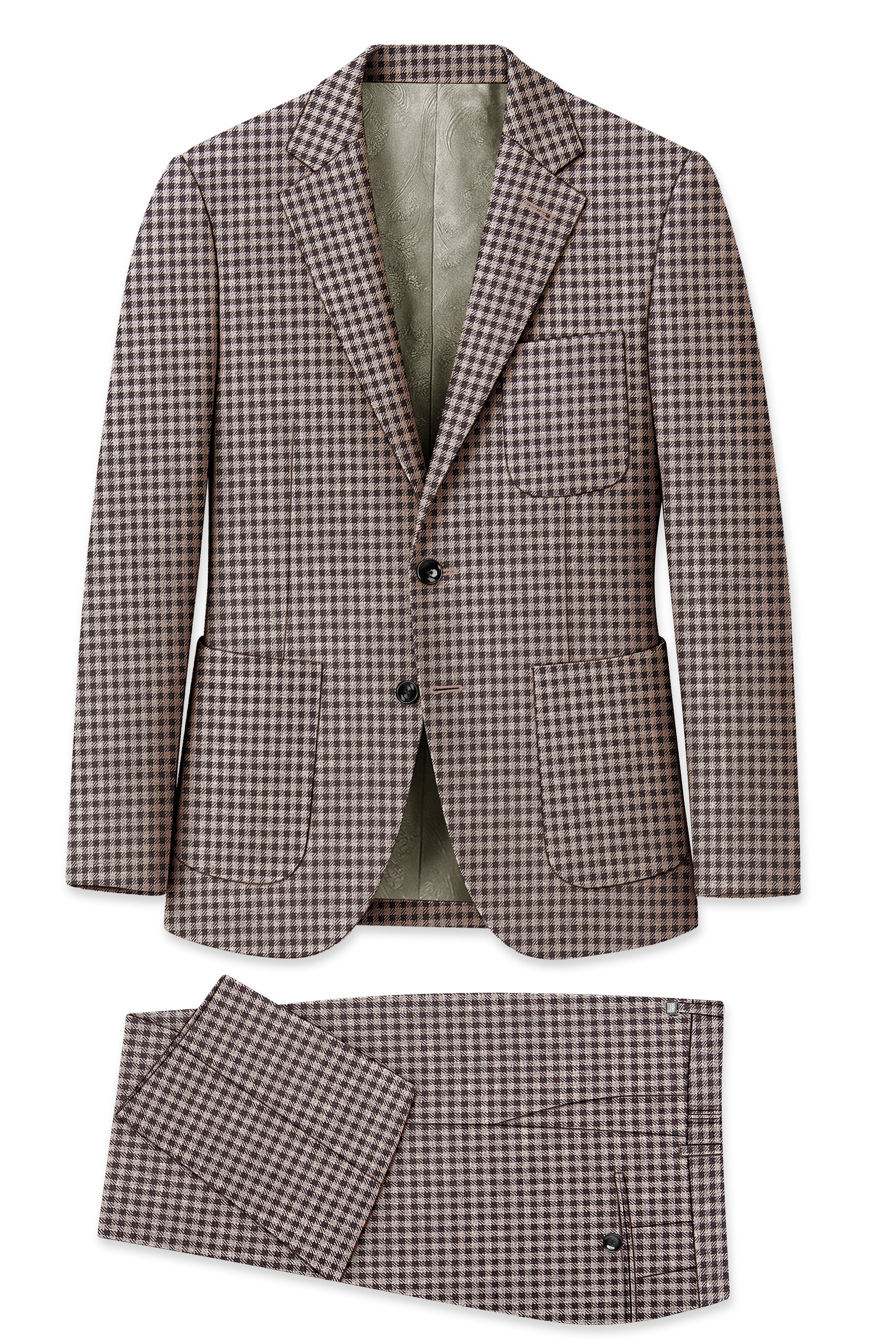 Imperium-Emperor Brown And Swiss Cream Gingham Plaid Tweed Single Breasted Sports Suit