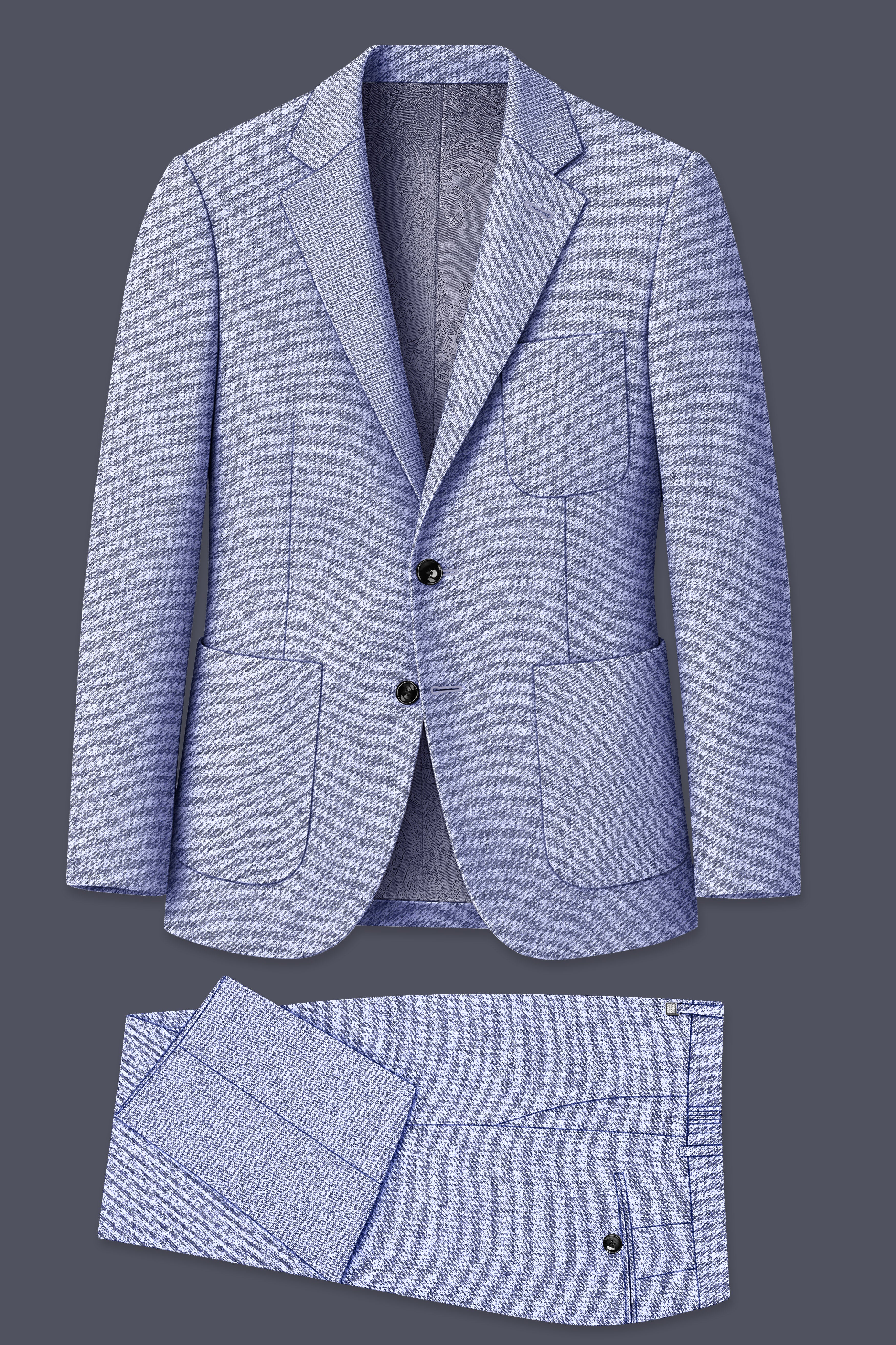 Nordic-Logan Blue Textured Tweed Single Breasted Sports Suit