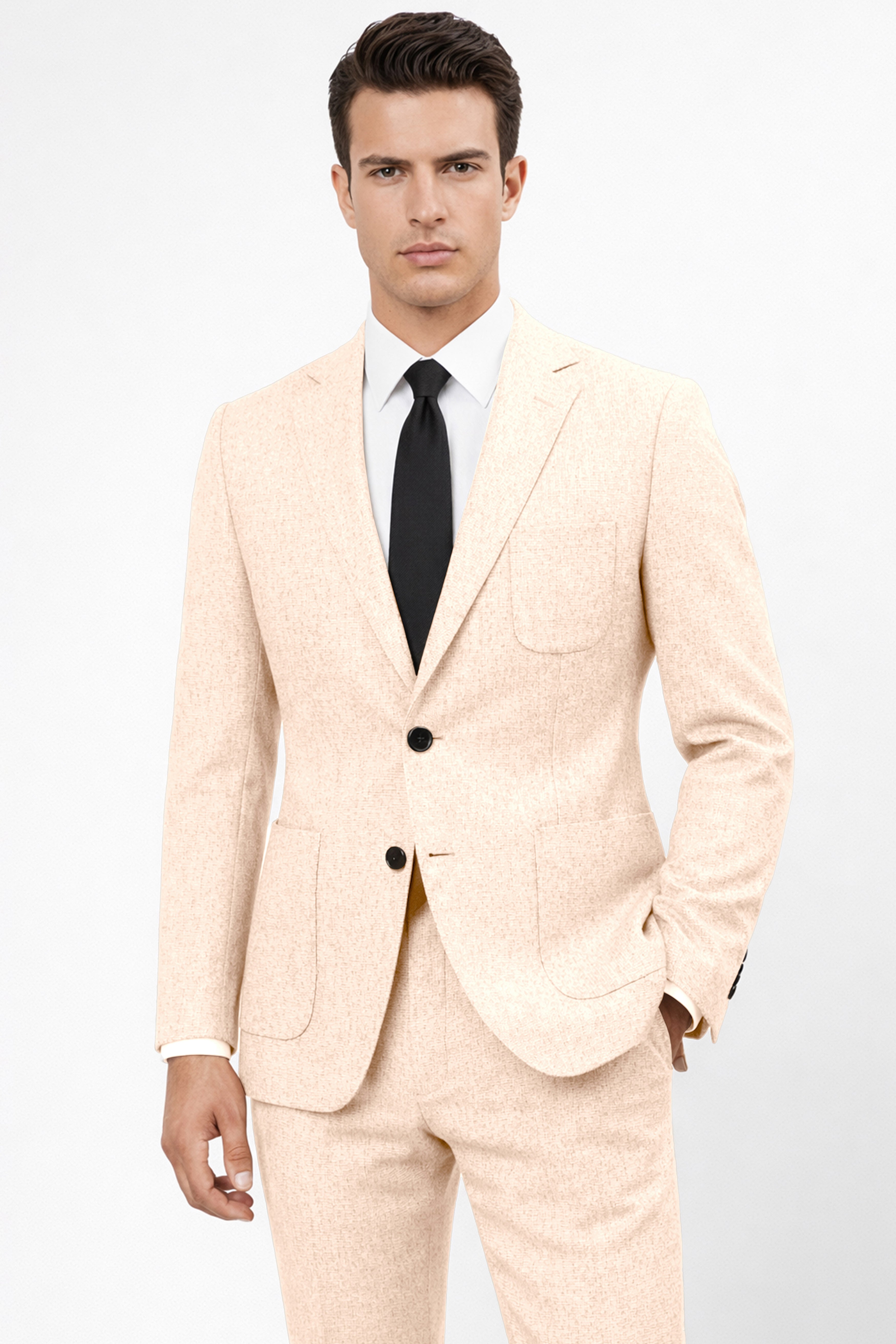 Velour-Derby Cream Textured Tweed Single Breasted Sports Suit