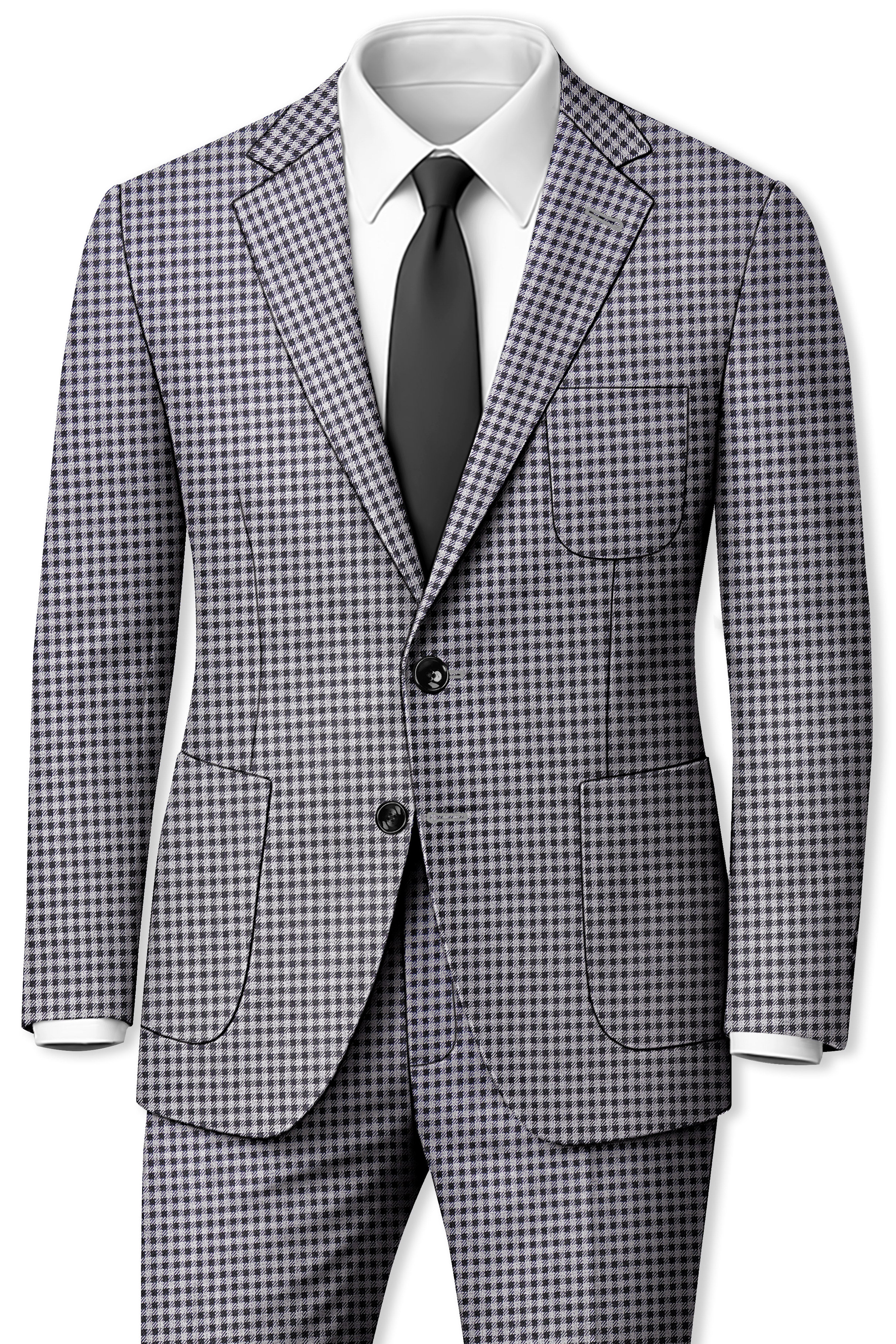 Graphite-Metallic Gray And Tuatara Gingham Plaid Tweed Single Breasted Sports Suit