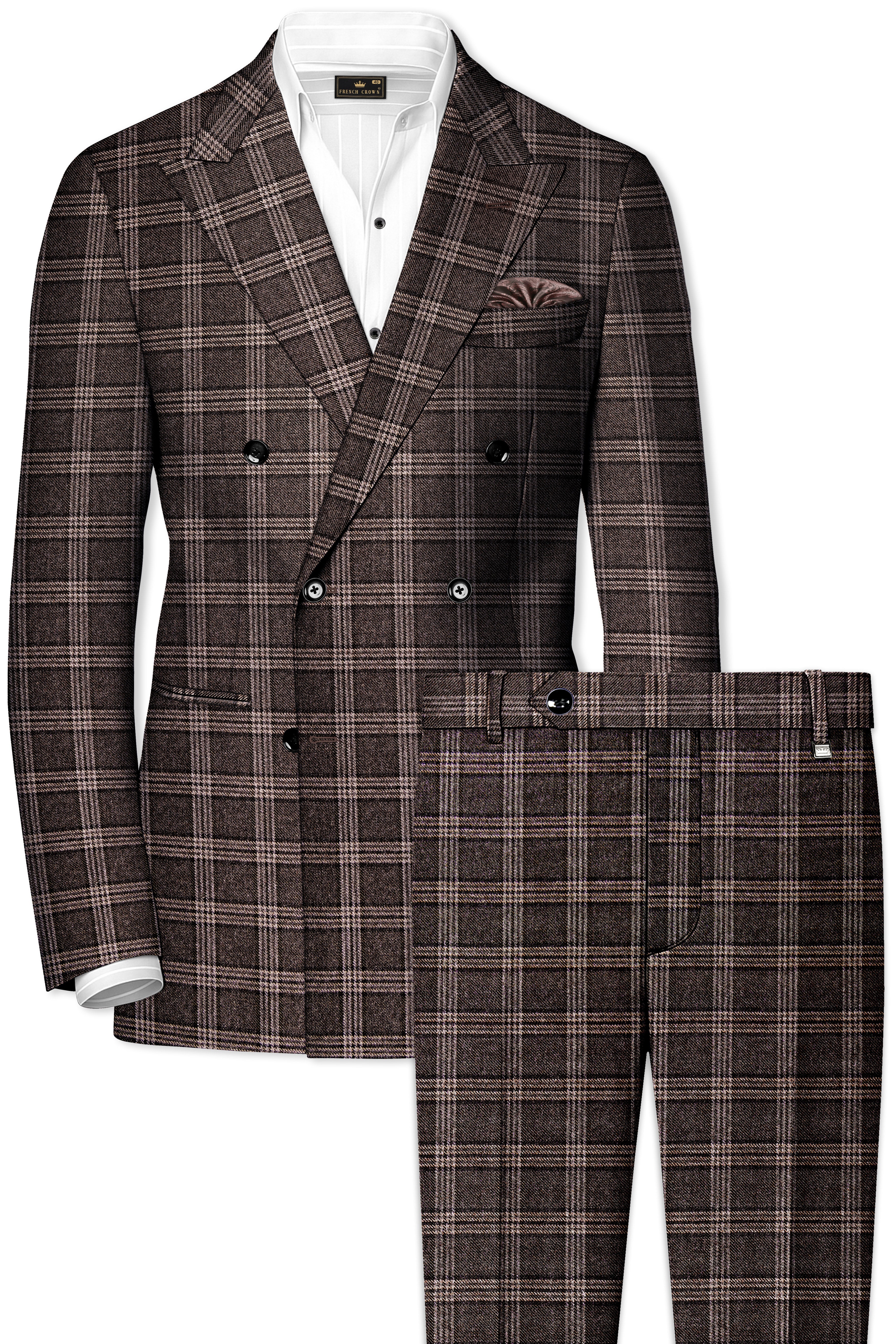 Eclenzo-Eclipse Brown Plaid Tweed Double Breasted Suit