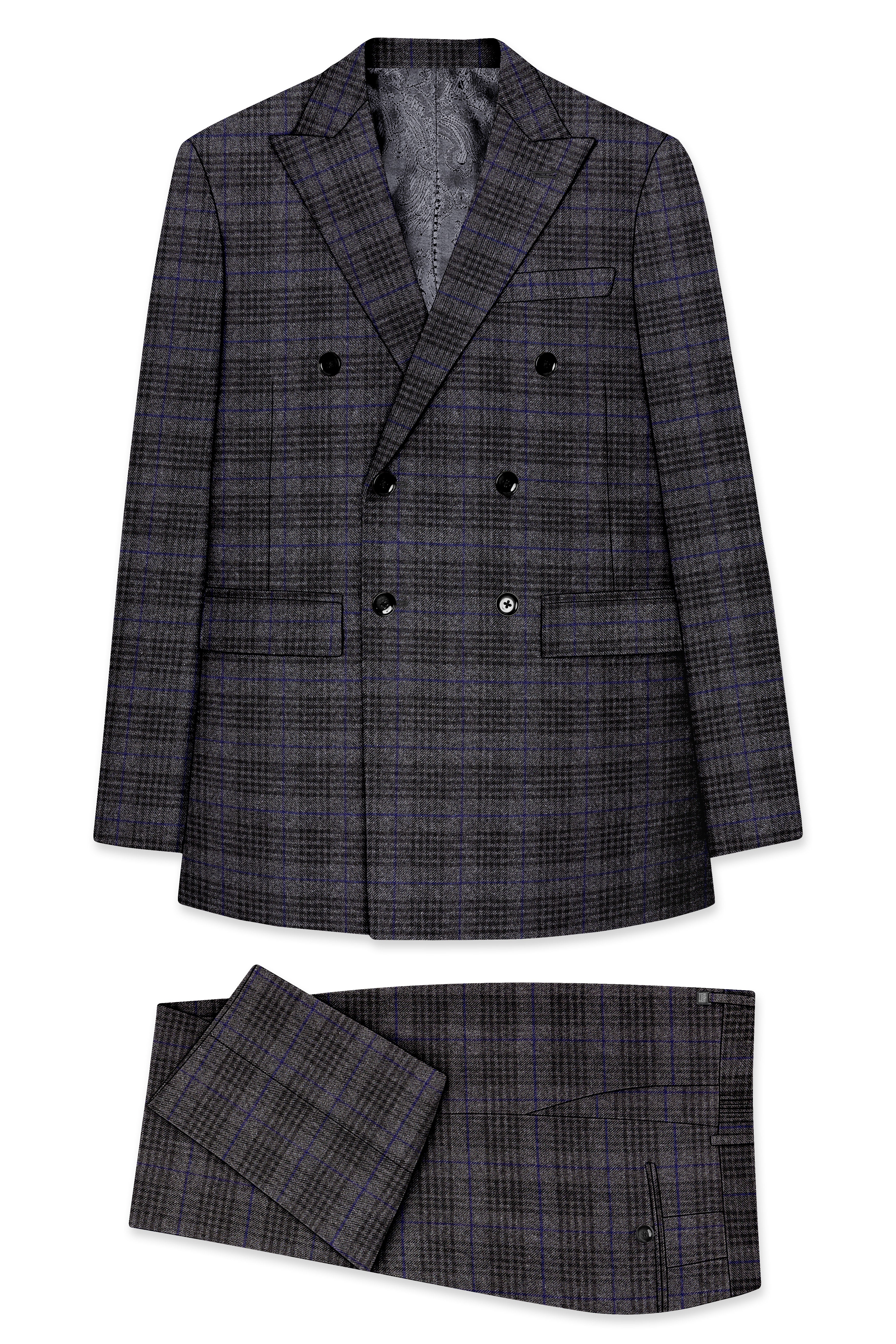 Cinerro-Shark Gray Plaid Tweed Double Breasted Suit