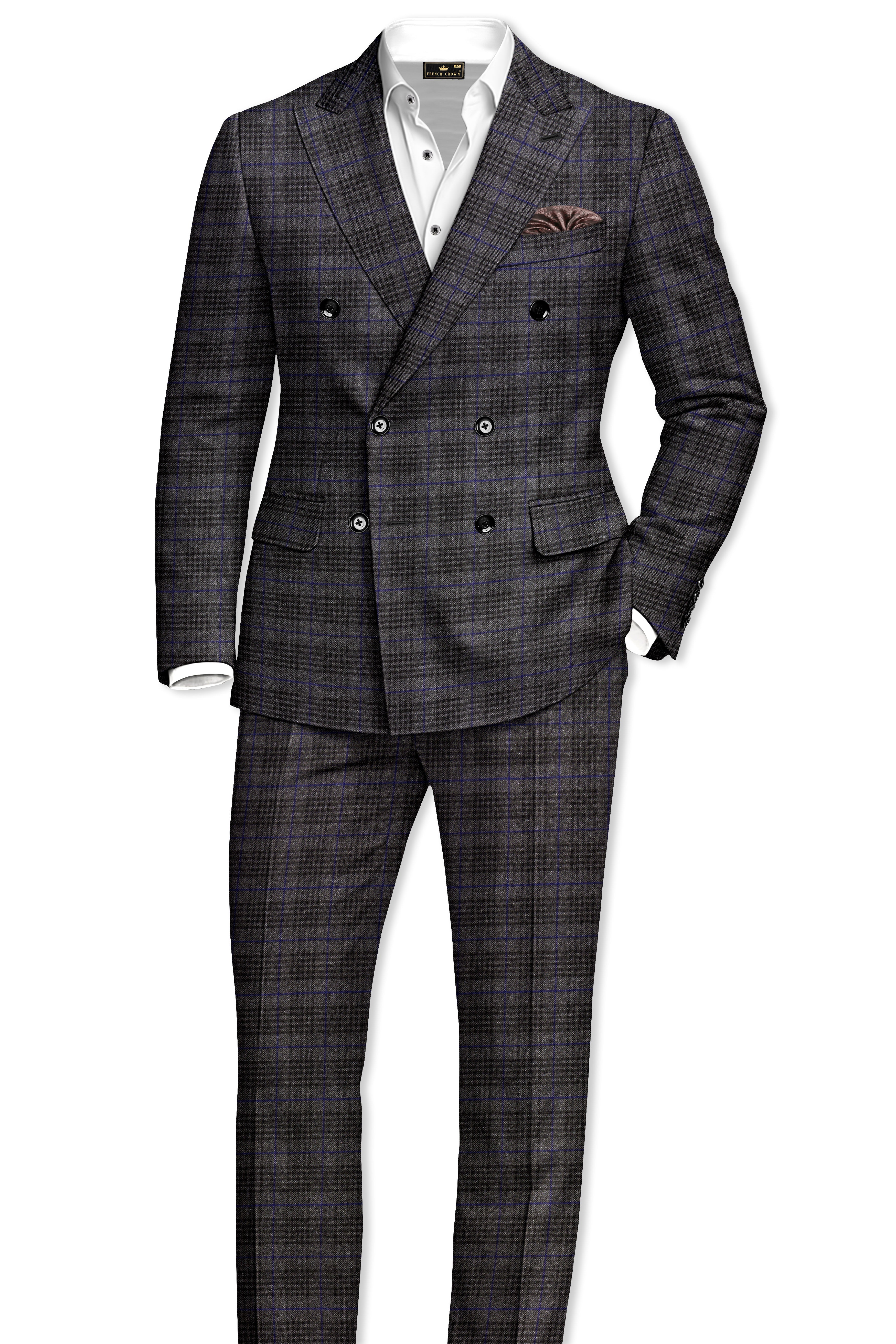 Cinerro-Shark Gray Plaid Tweed Double Breasted Suit