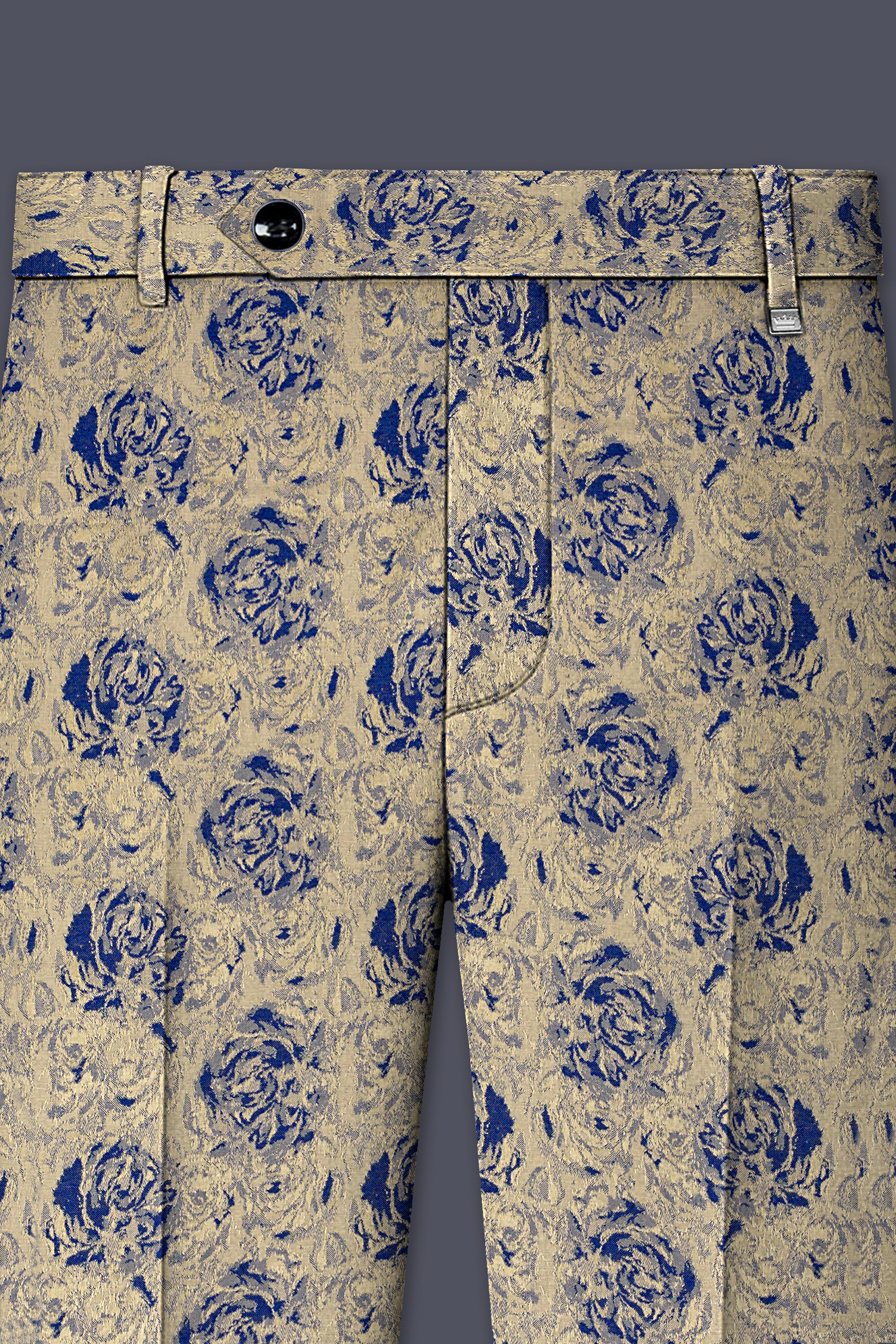 Jacqoro-Gravel Blue and Golden Jacquard Textured Tuxedo Suit