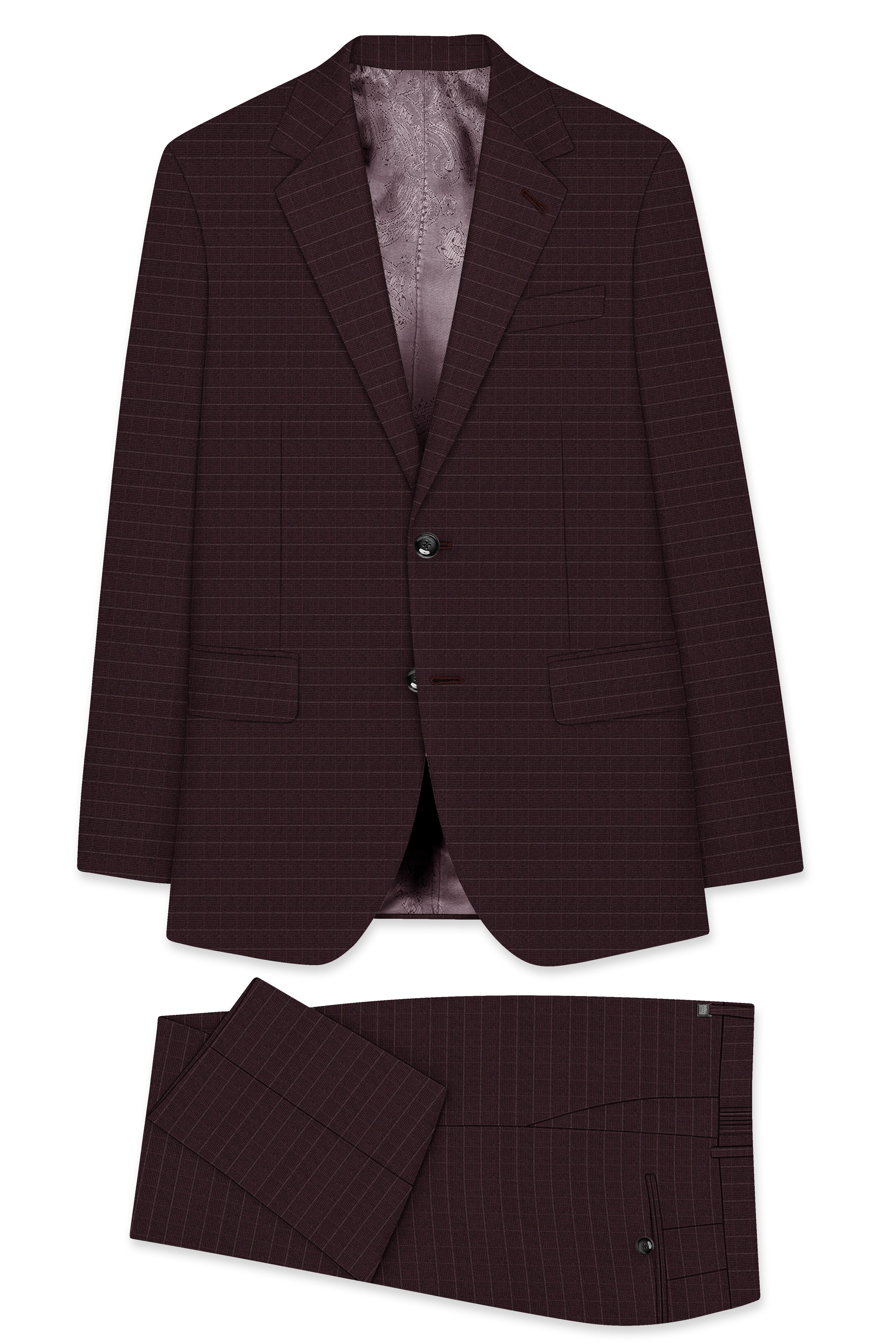 Aurethund-Thunder Brown Plaid Wool Rich Single Brested Suit