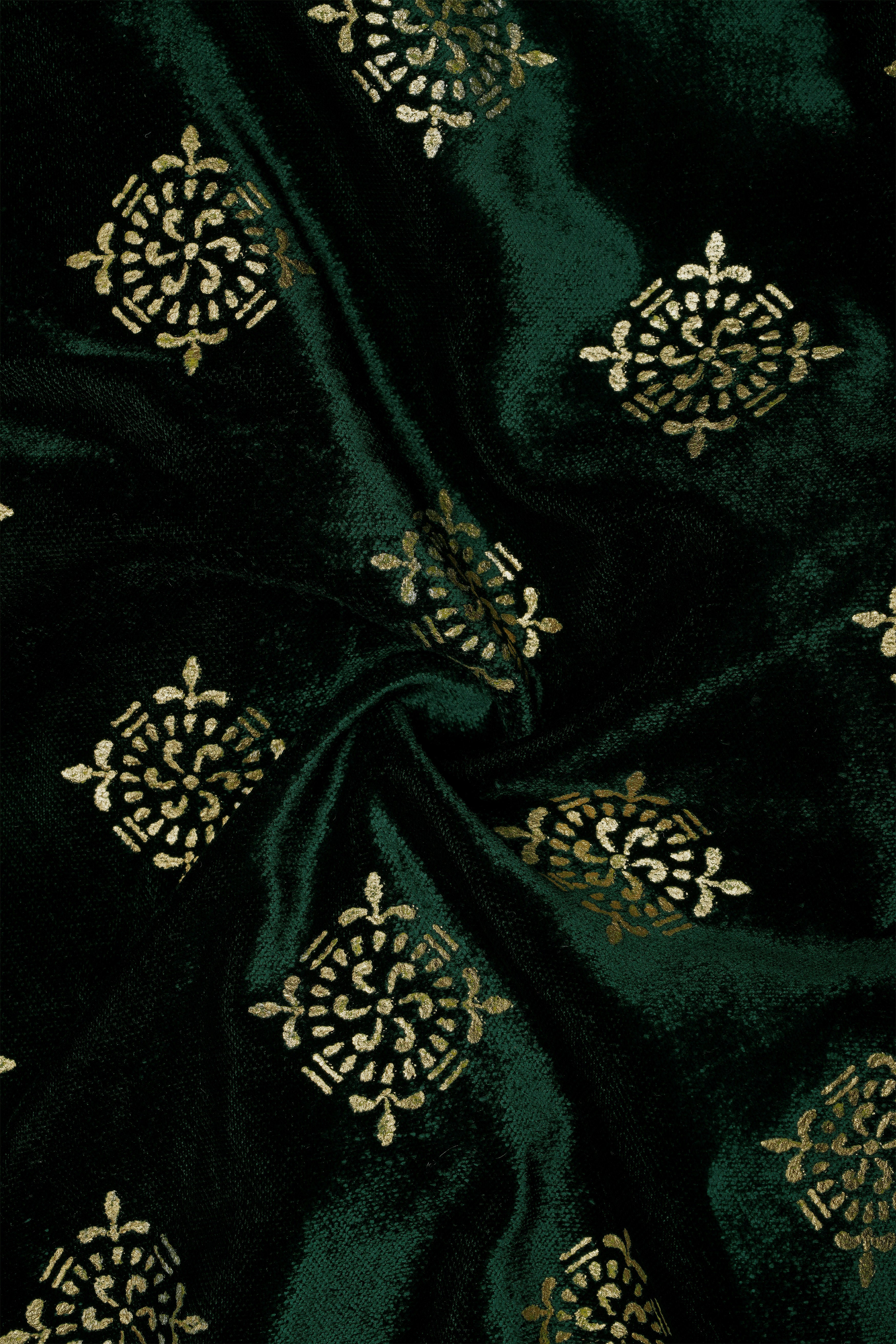 Verdoro-Gordons Green Textured Velvet Cross Placket Bandhgala Suit