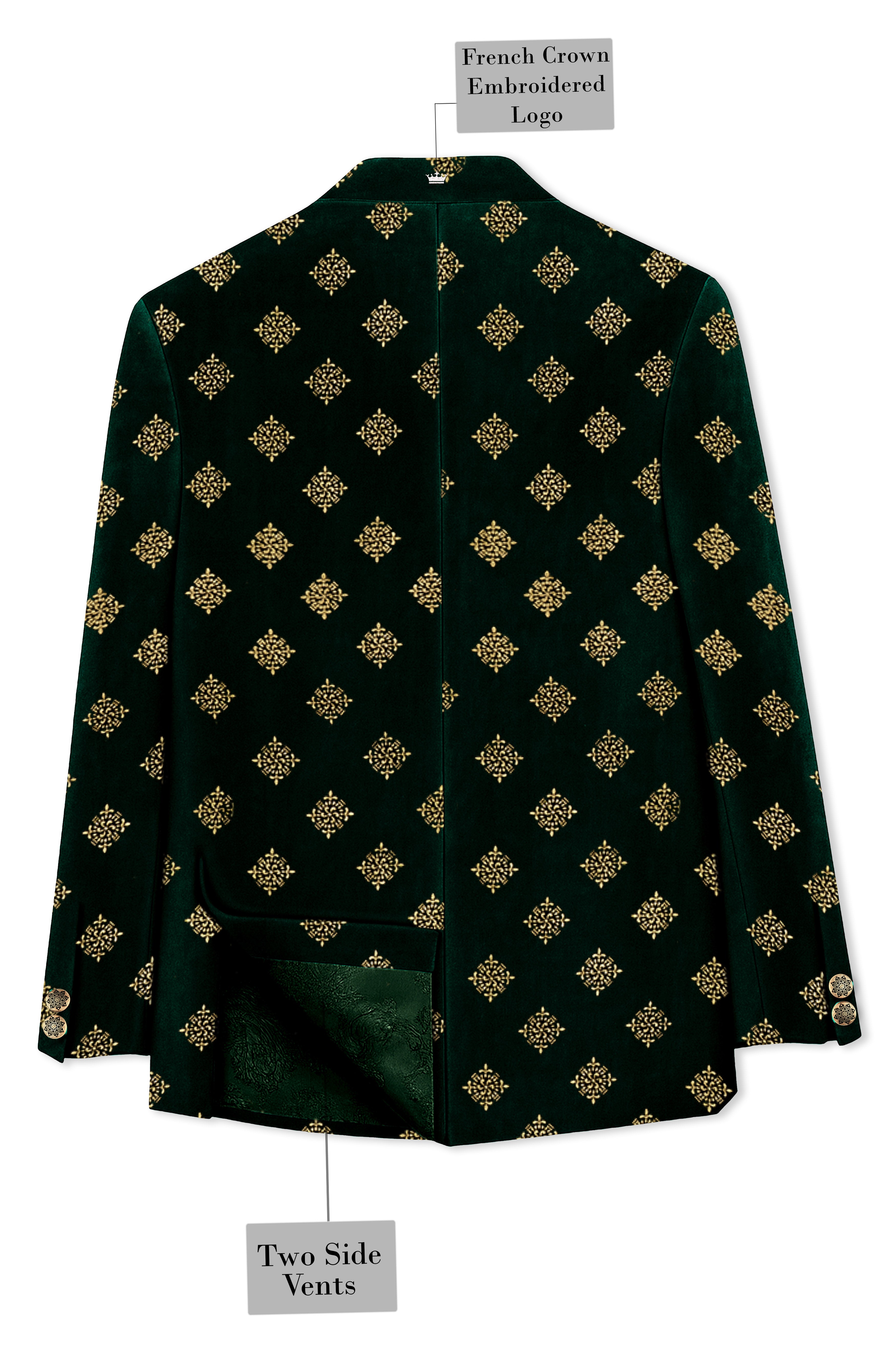 Verdoro-Gordons Green Textured Velvet Cross Placket Bandhgala Suit