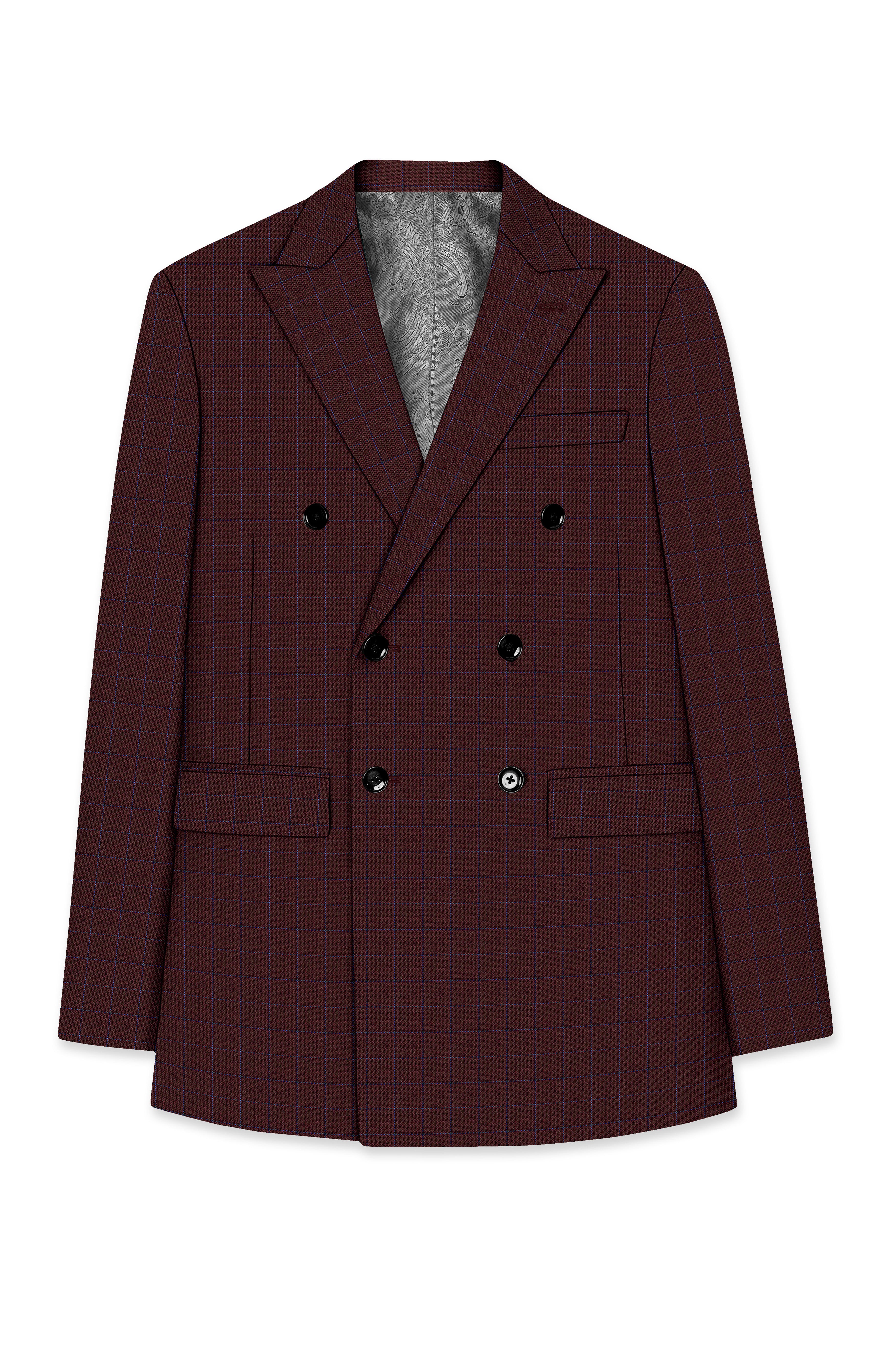 Wolvoro-Eclipse Brown Plaid Wool Rich Double Breasted Suit