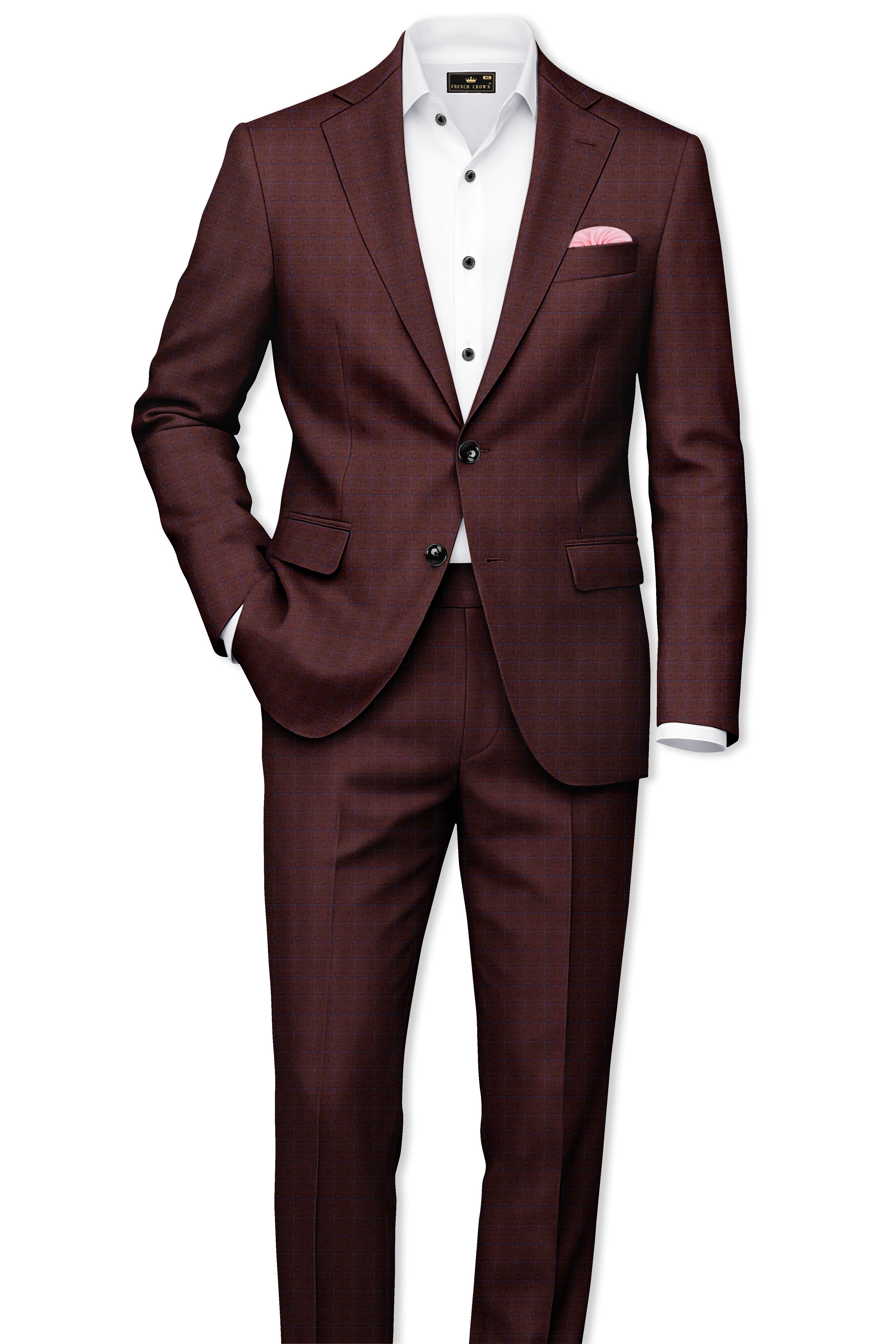 Wolvoro-Eclipse Brown Plaid Wool Rich Single Breasted Suit
